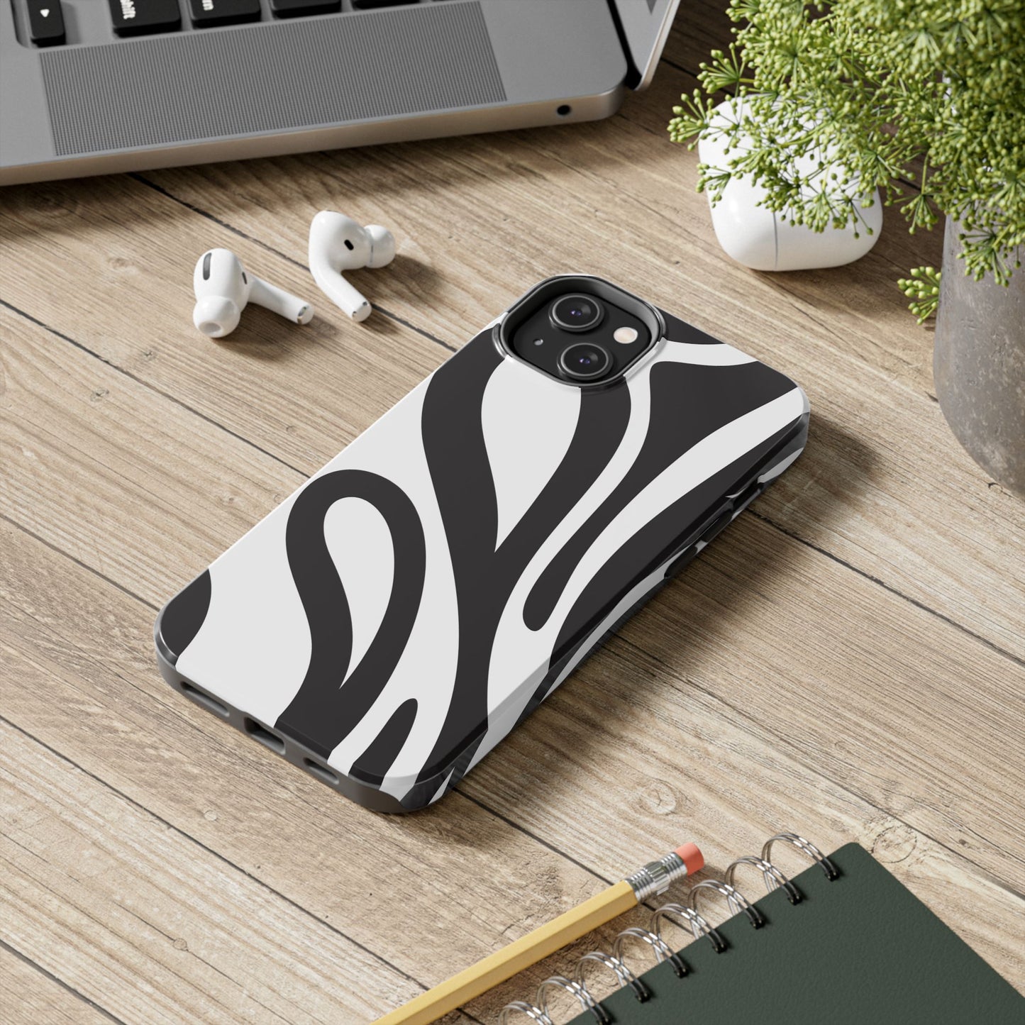 Modern Black and White Abstract Tough iPhone Case – Bold Graphic Pattern with Dual-Layer Protection