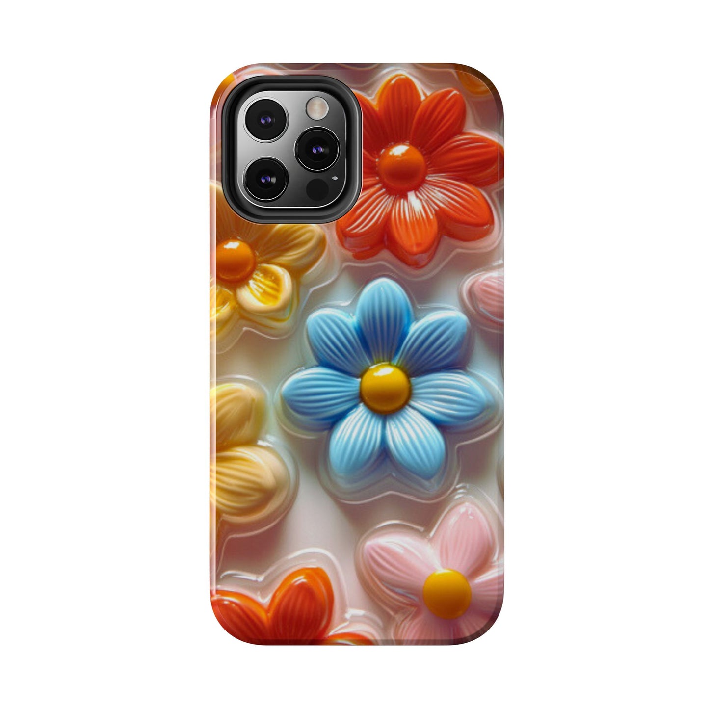 Glossy Retro Flower iPhone Case – Colorful 3D Floral Design, Durable Protection - BOGO Cases