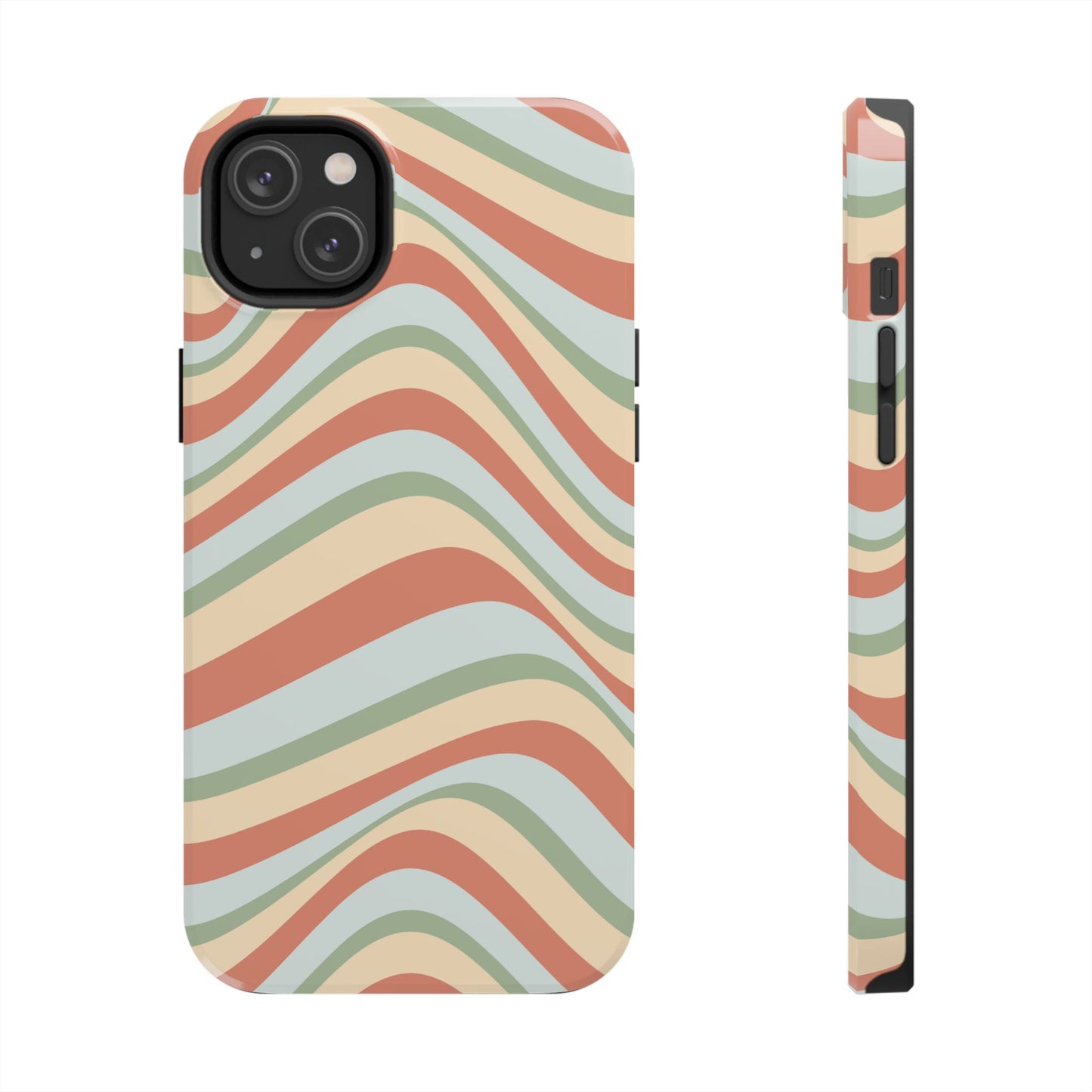 Vintage Earthy Waves iPhone Case – Retro 70s-Inspired in Warm Green, Cream, and Rust