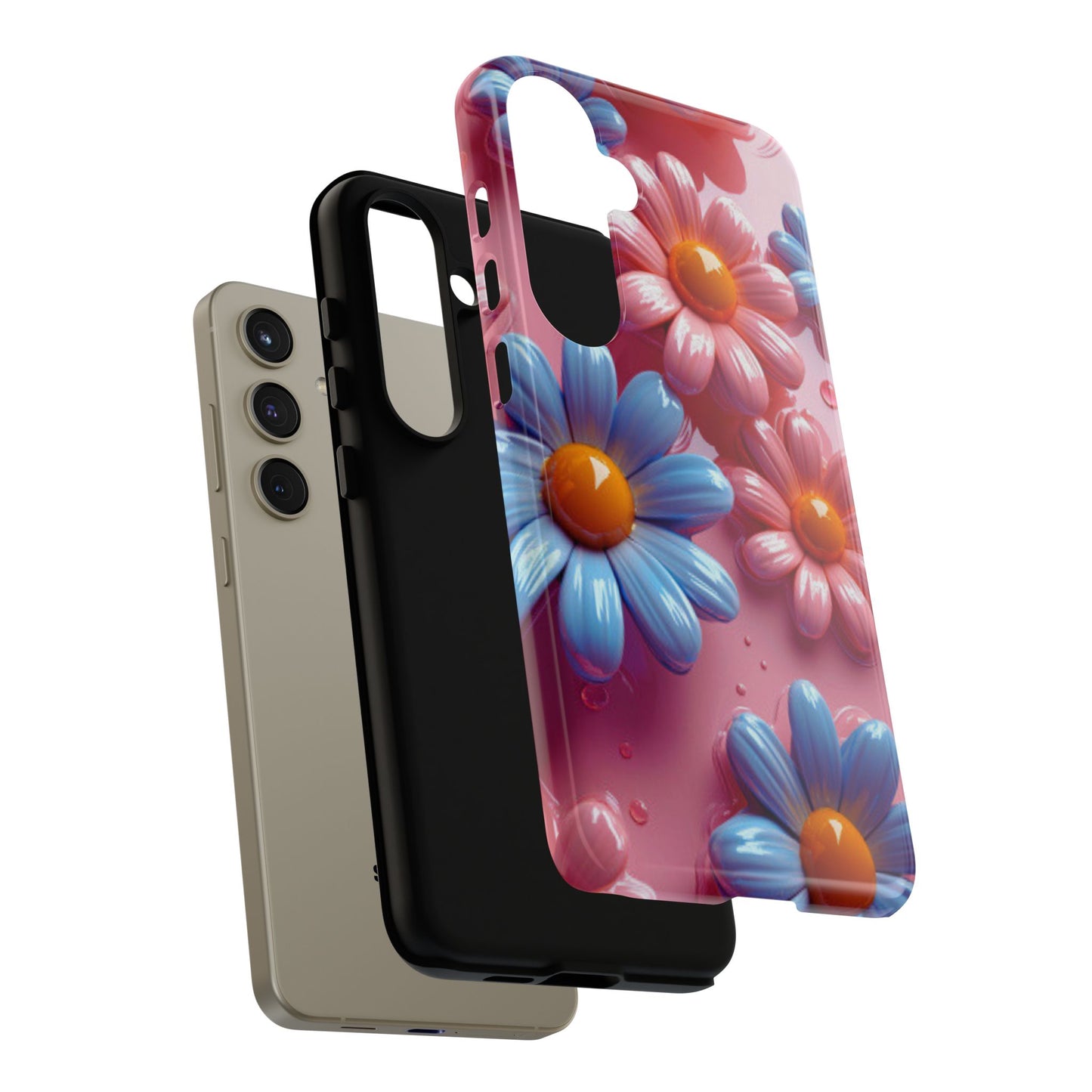 Pastel Daisy 3D Samsung Galaxy  Case – Glossy Pink and Blue Floral Design, Full Protection