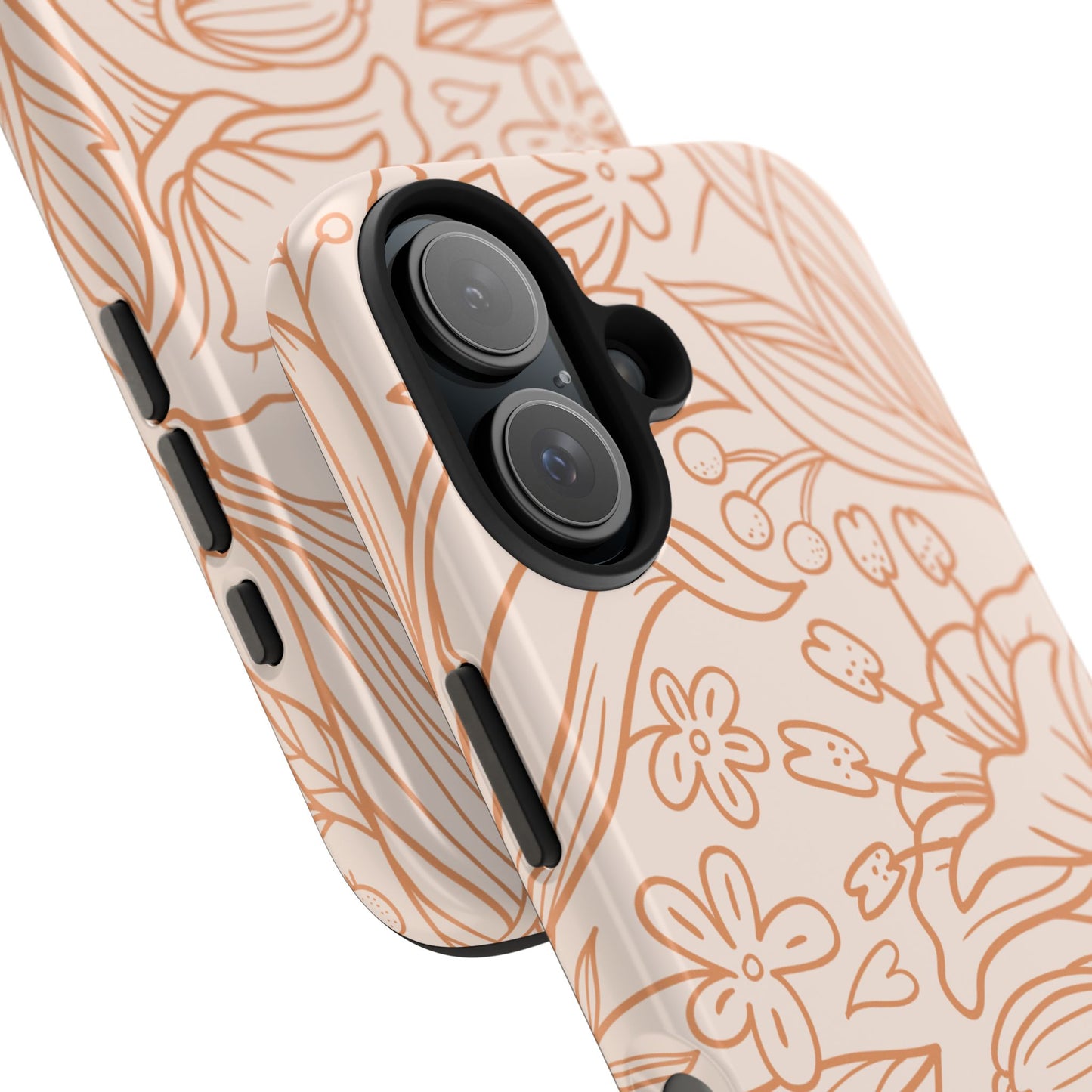 Soft Terracotta Floral Line Art Tough iPhone Case – Minimalist Botanical Design with Dual-Layer Protection