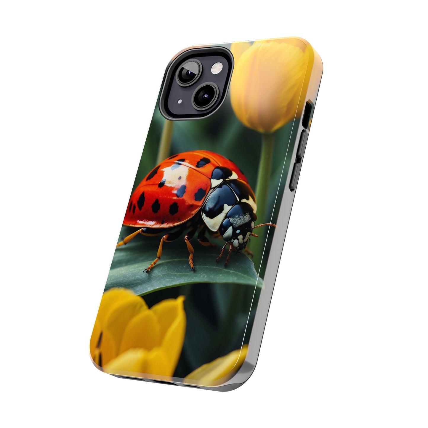 iPhone Case: Vibrant Ladybug Amidst a Lush Yellow Flower Garden