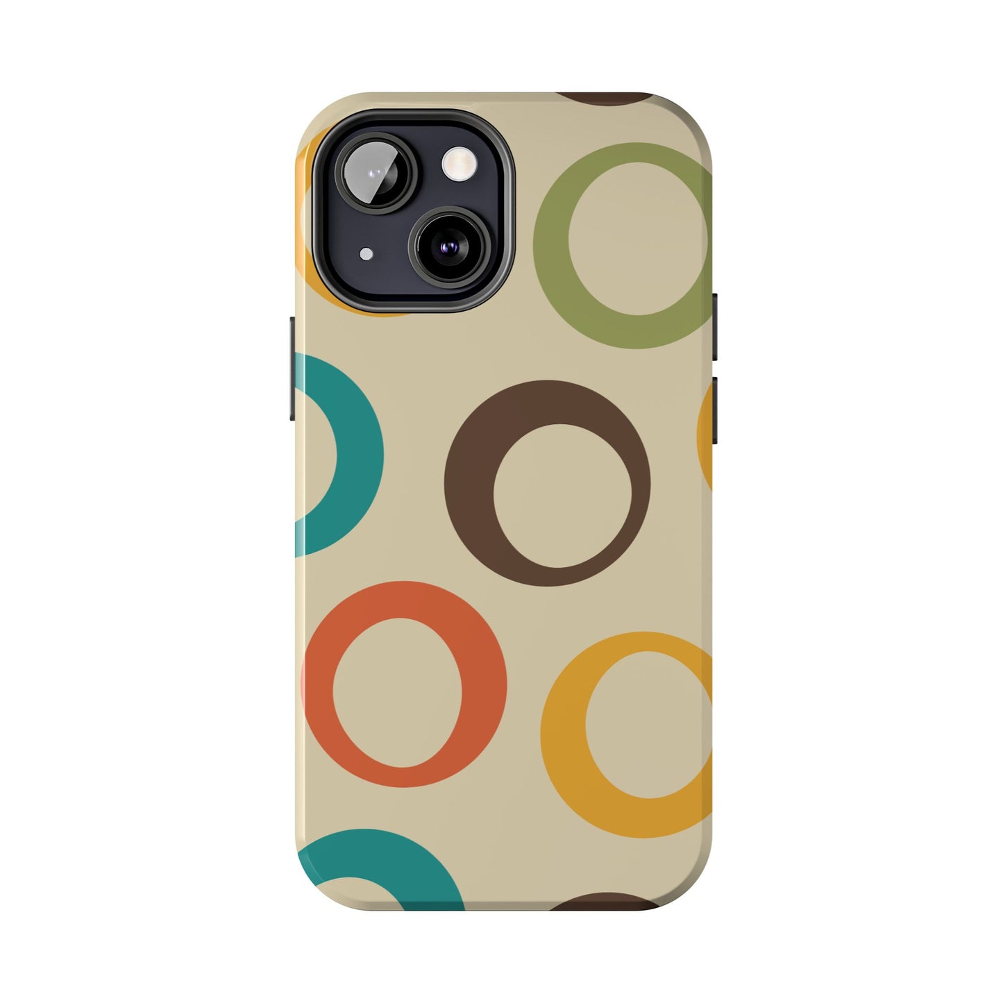 Retro Colorful Rings iPhone Case – Shockproof, Matte Finish, Dual-Layer Protection