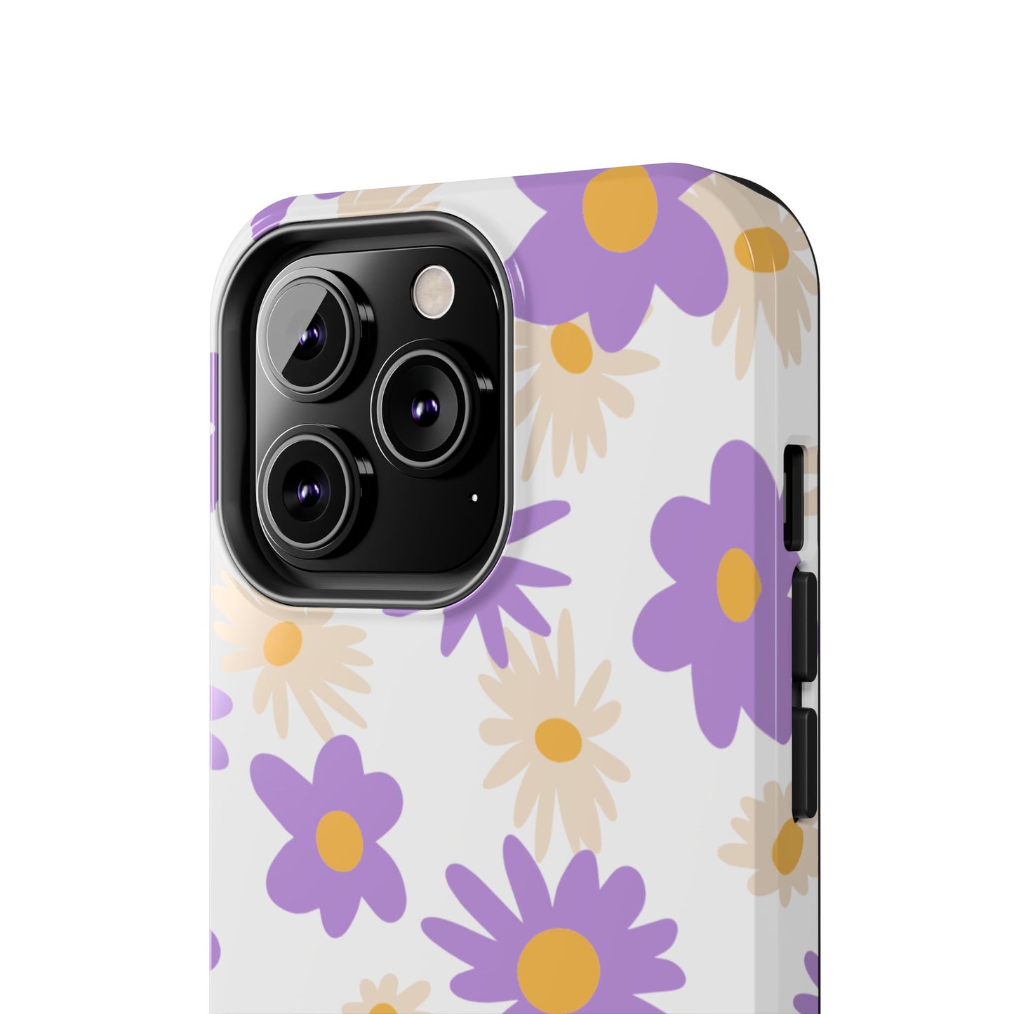 Retro Daisy Flower iPhone Case – Pastel Purple & Cream Floral Design with Matte Finish