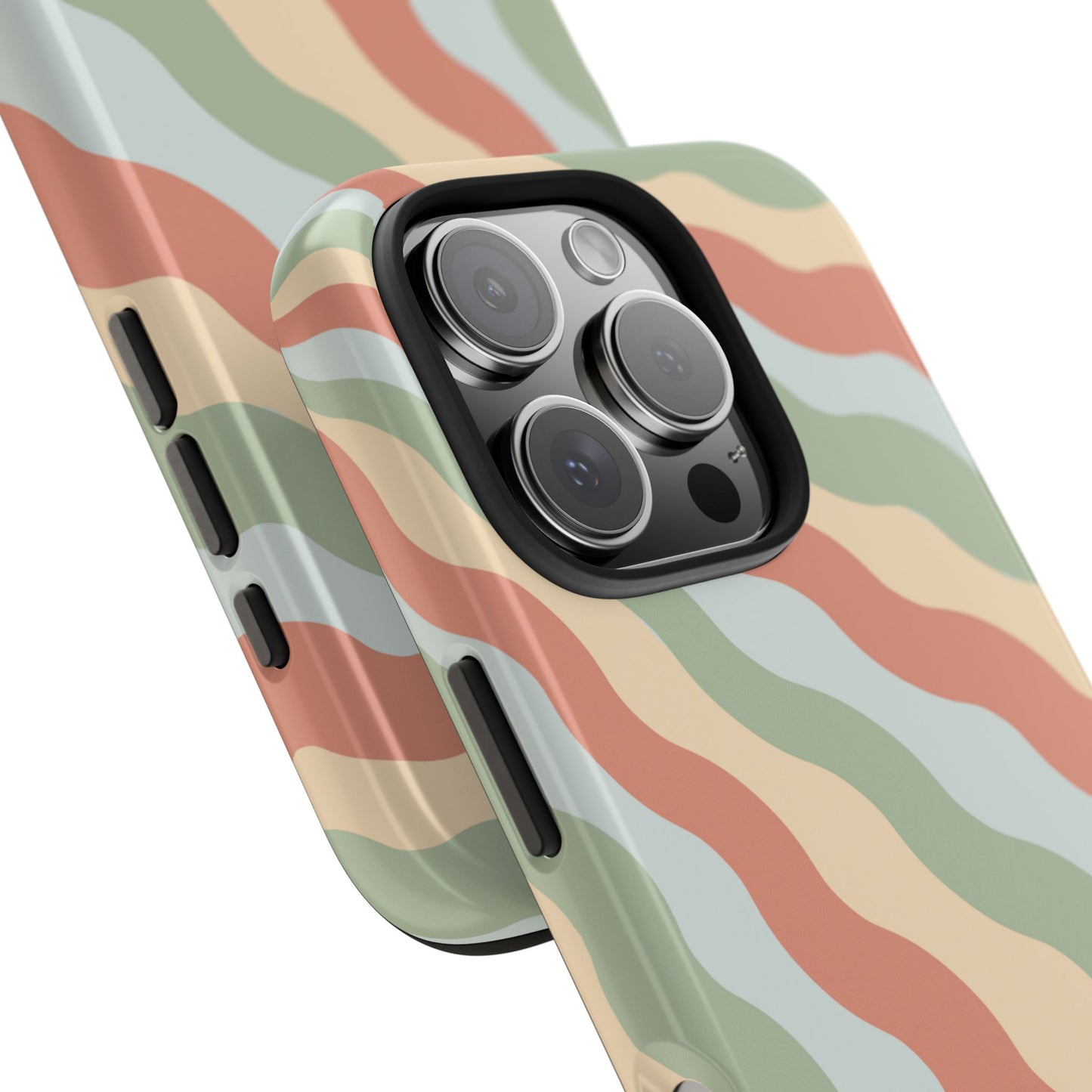 Earthy Retro Waves iPhone Case – 70s-Inspired Wavy Stripes in Soft Green, Cream, and Rust