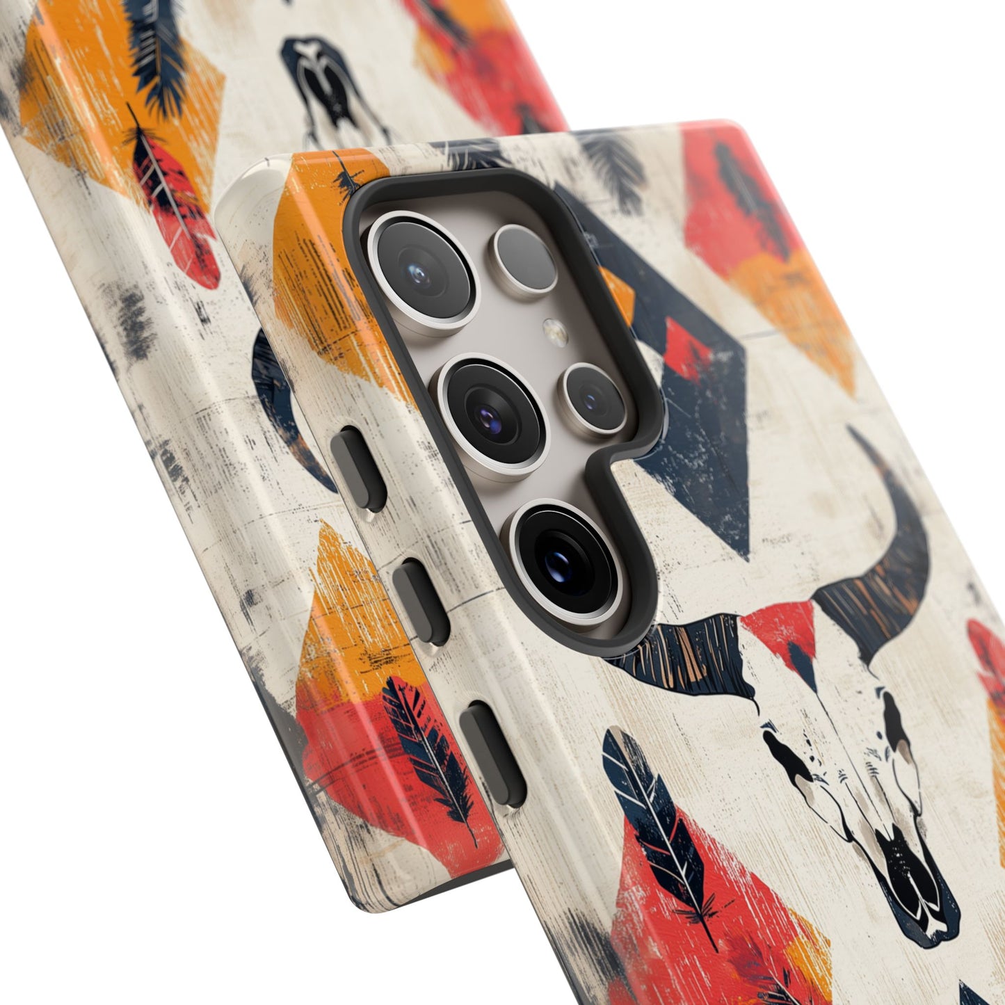 Western Bull Skull & Feathers Tough Samsung Galaxy Case – Bold Tribal Design, Dual-Layer Protection