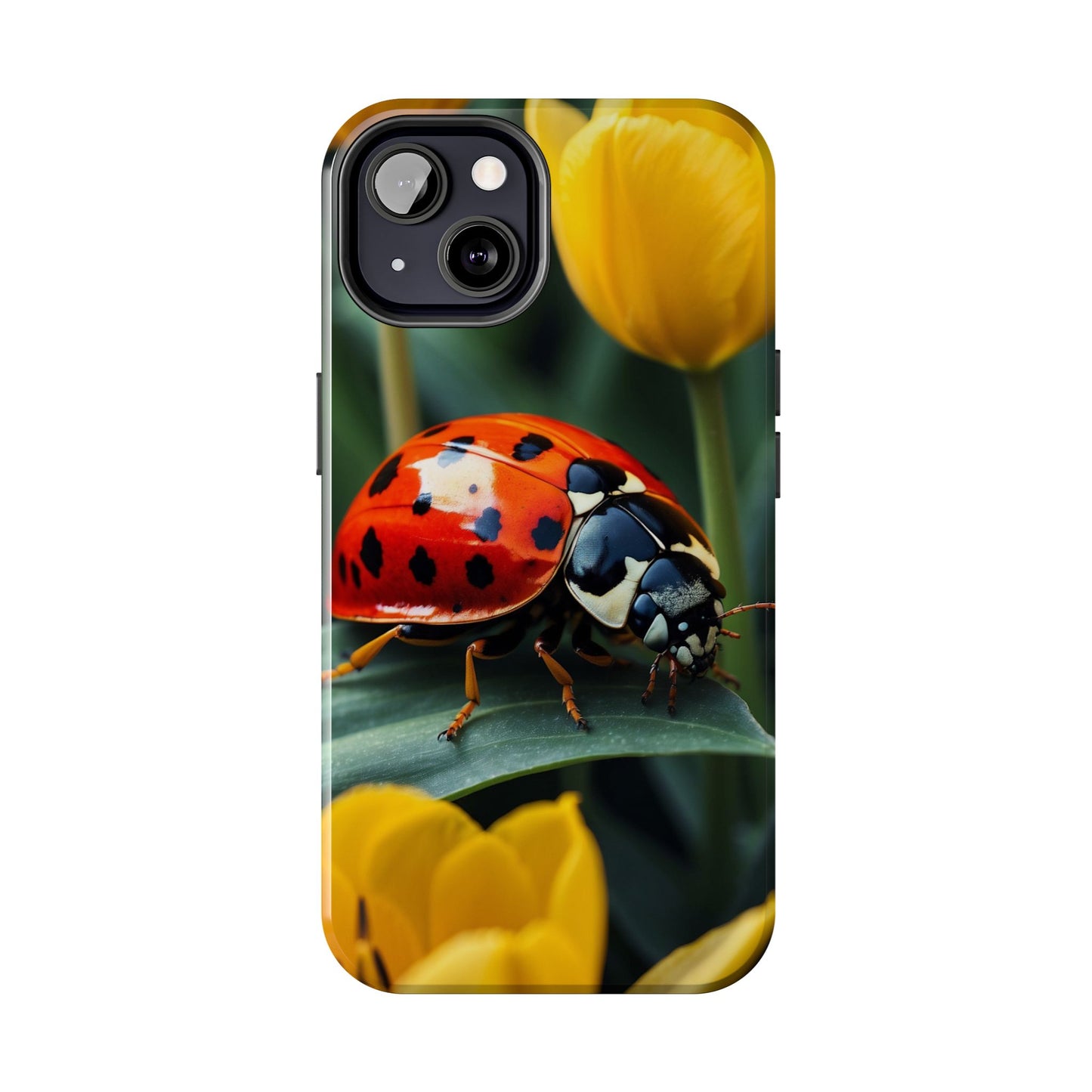 iPhone Case: Vibrant Ladybug Amidst a Lush Yellow Flower Garden