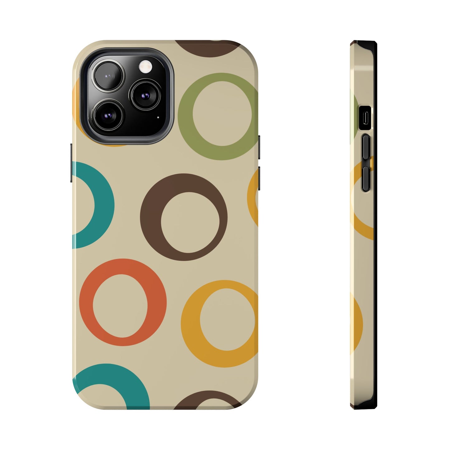 Retro Colorful Rings iPhone Case – Shockproof, Matte Finish, Dual-Layer Protection