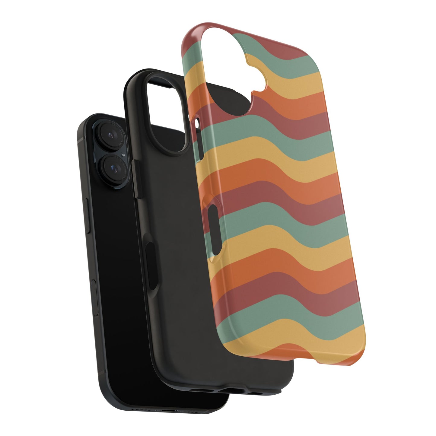 Retro Vibe Wavy Stripes iPhone Case – 70s-Inspired in Teal, Orange, and Rust