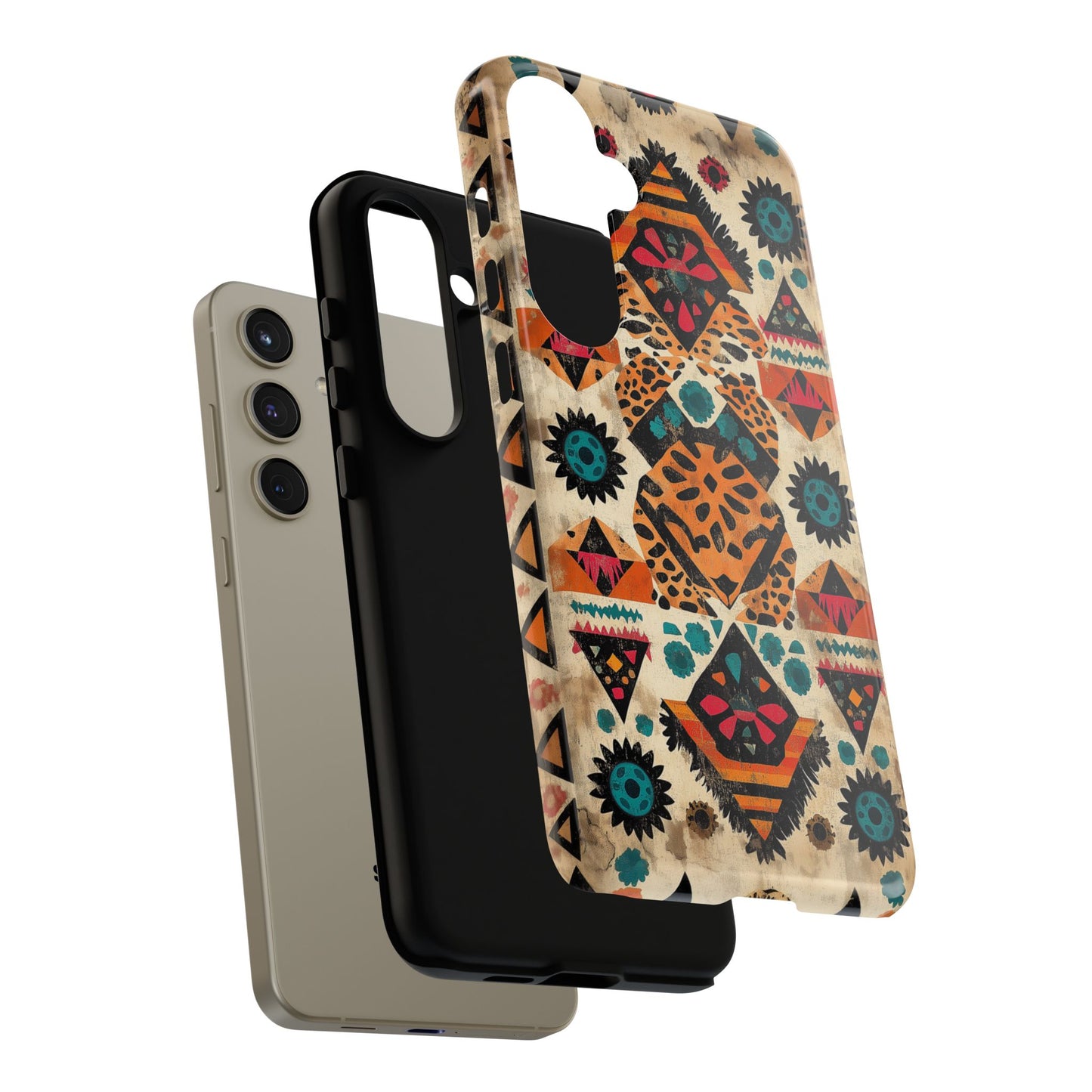 Bohemian Leopard & Tribal Floral Tough Samsung Galaxy Case – Vibrant Eclectic Design, Dual-Layer Protection