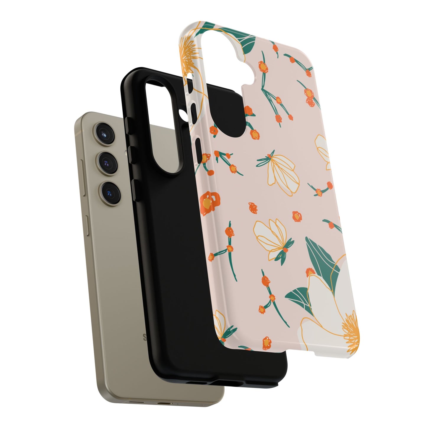 Elegant Magnolia Blossom Tough Samsung Galaxy Case – Soft Blush Background, Shock-Resistant Design