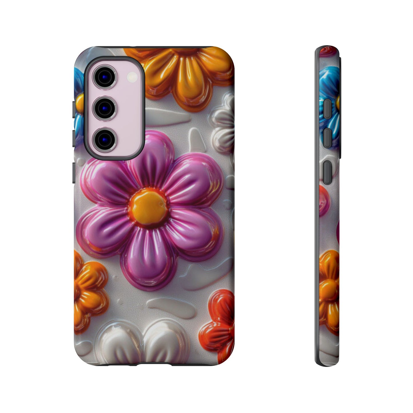Glossy 3D Floral Samsung Galaxy  Case – Colorful Flower Pattern, Durable Protection
