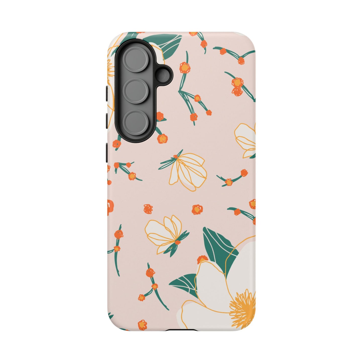 Elegant Magnolia Blossom Tough Samsung Galaxy Case – Soft Blush Background, Shock-Resistant Design