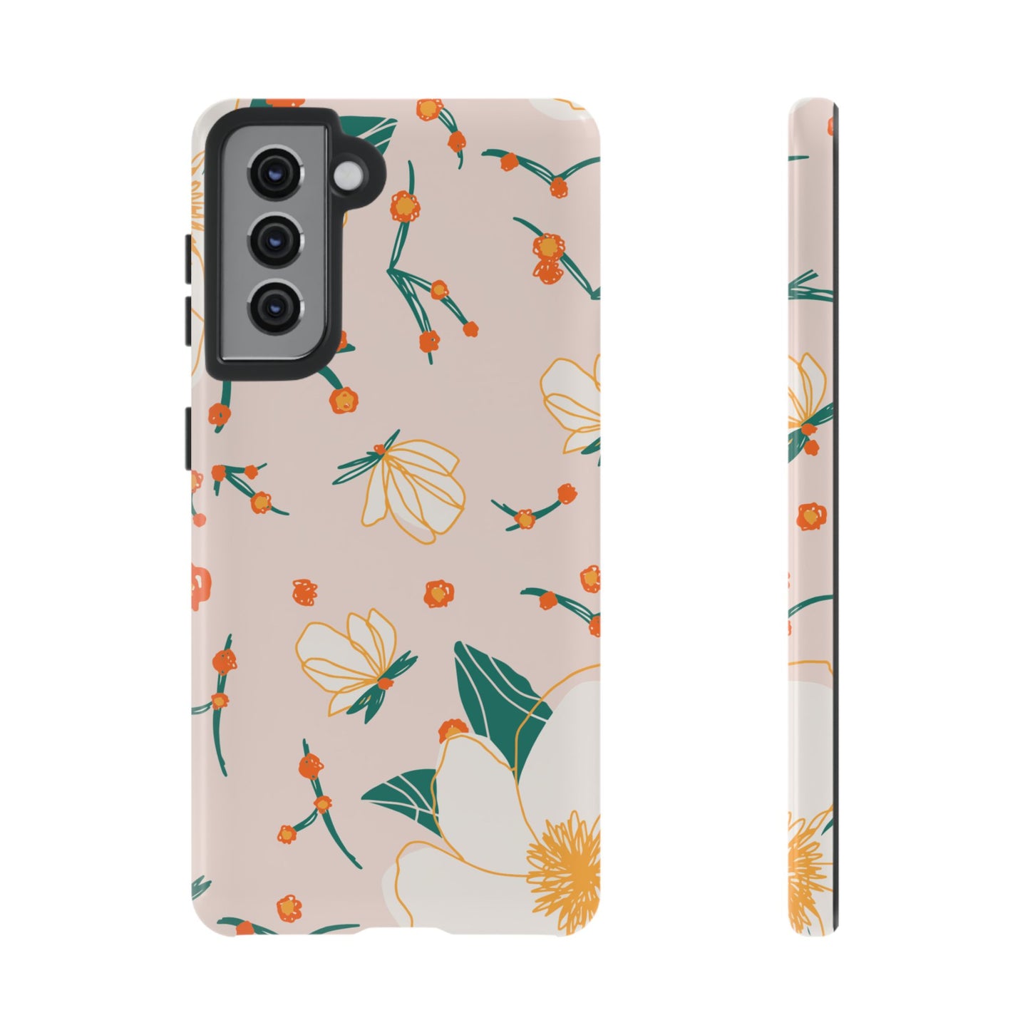 Elegant Magnolia Blossom Tough Samsung Galaxy Case – Soft Blush Background, Shock-Resistant Design