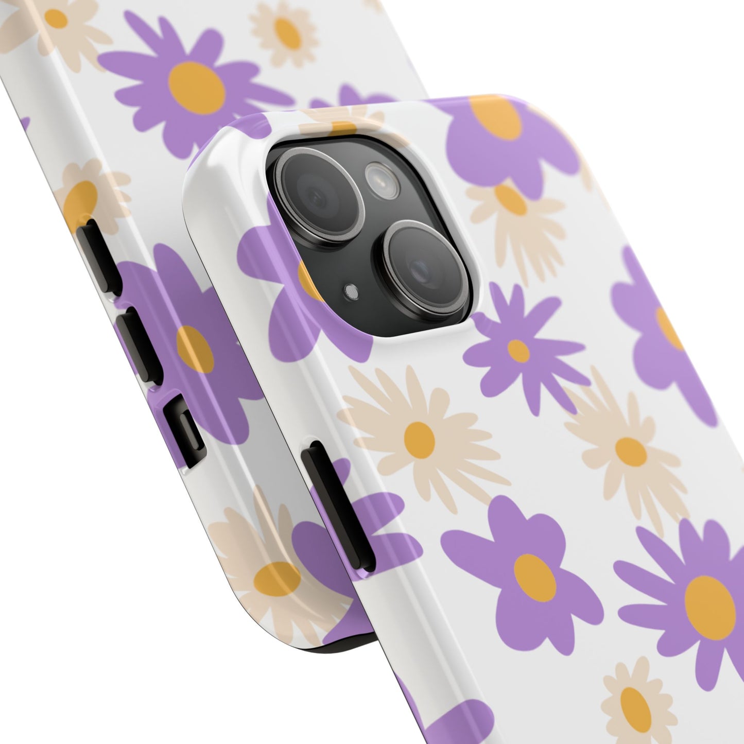 Retro Daisy Flower iPhone Case – Pastel Purple & Cream Floral Design with Matte Finish