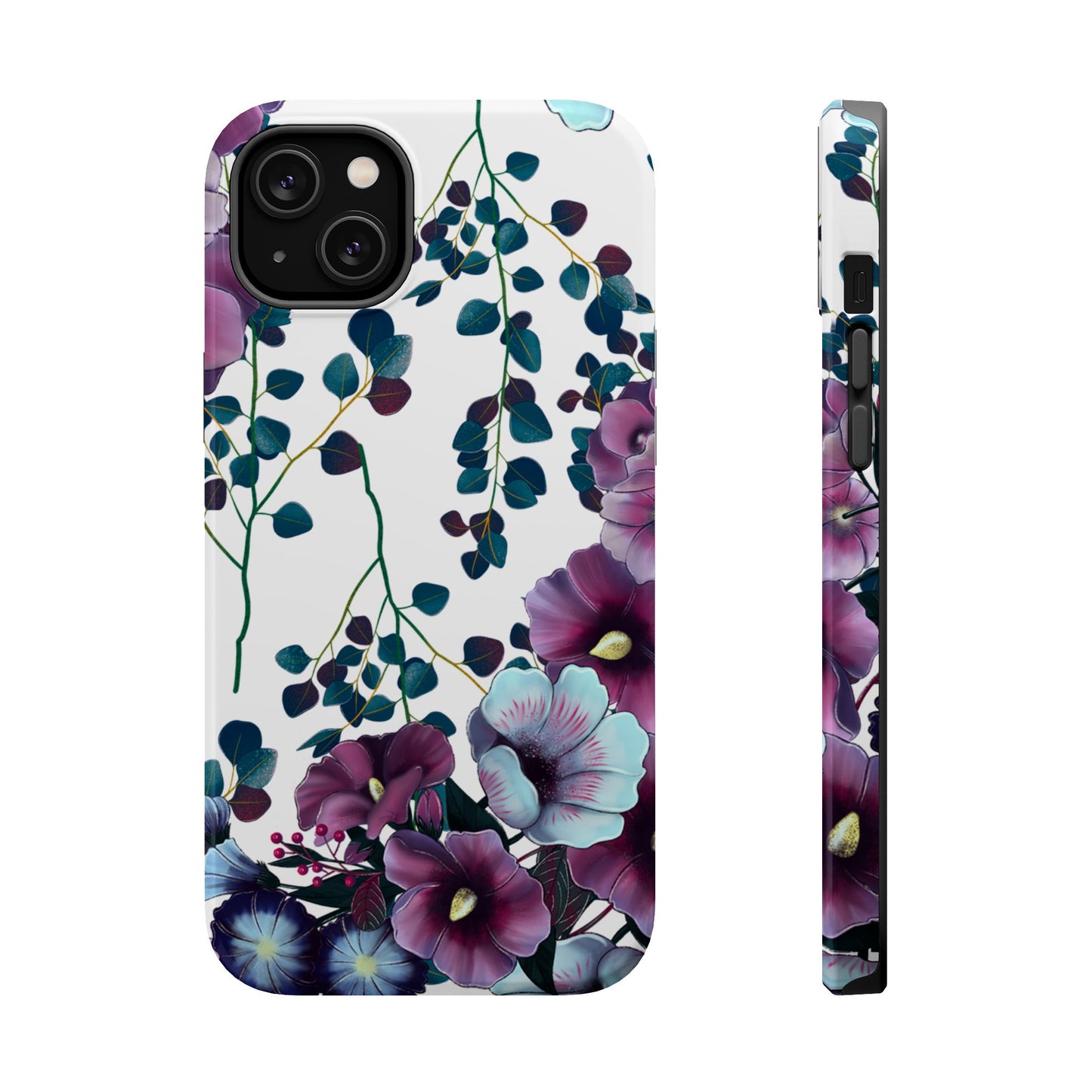 Moody Purple & Teal Floral MagSafe iPhone Series Case – Elegant Botanical Design