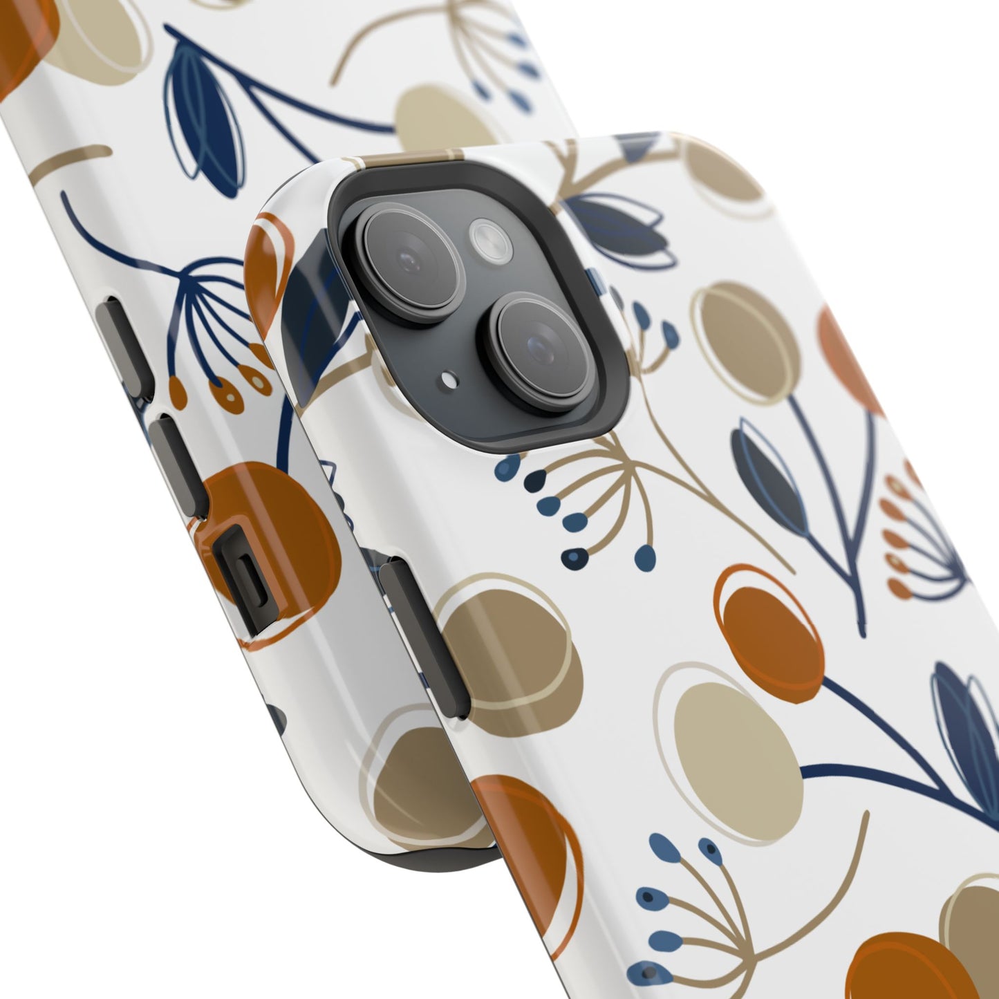 Modern Botanical Berries Tough MagSafe iPhone Case – Earthy Tones & Navy Accents, Shock-Resistant