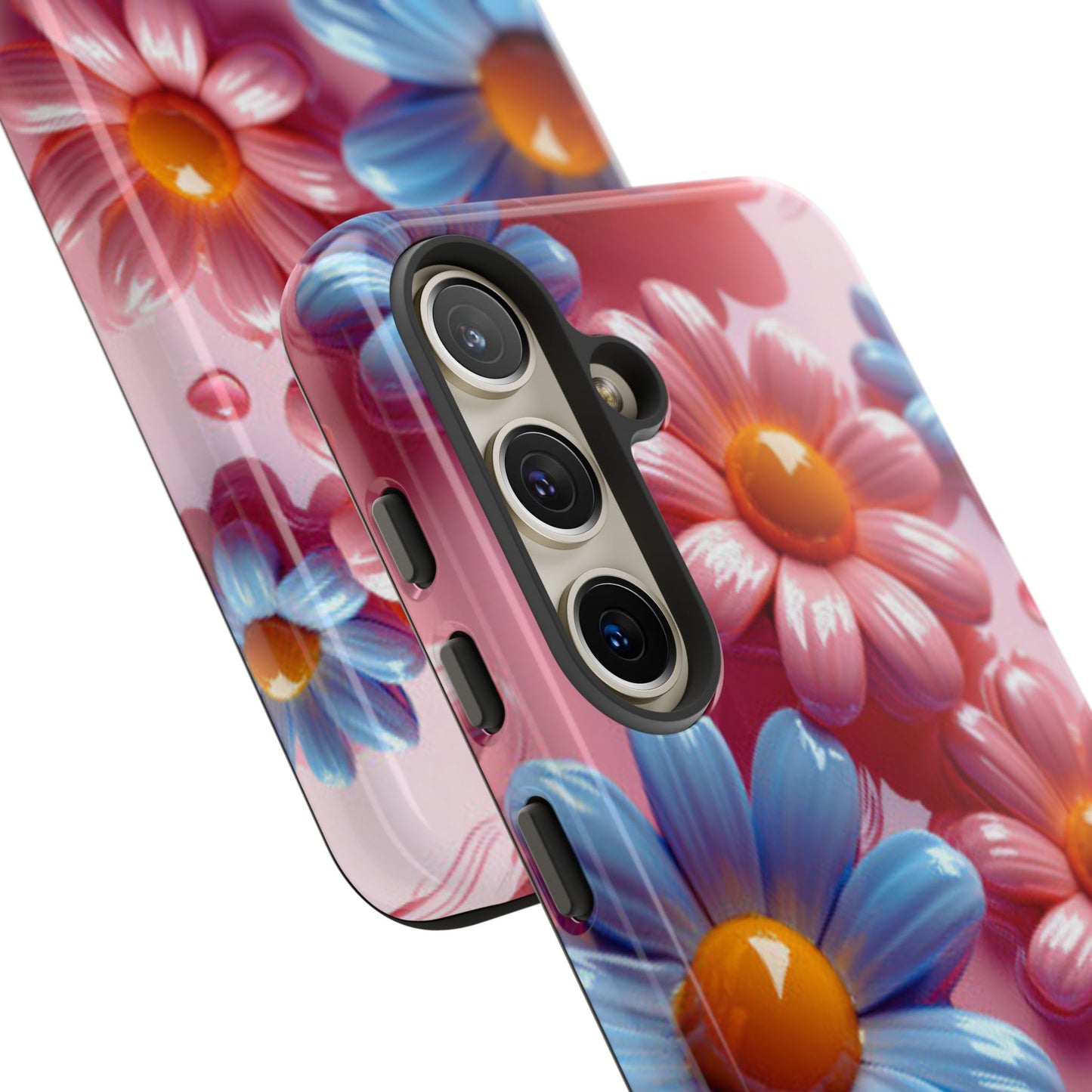 Pastel Daisy 3D Samsung Galaxy  Case – Glossy Pink and Blue Floral Design, Full Protection