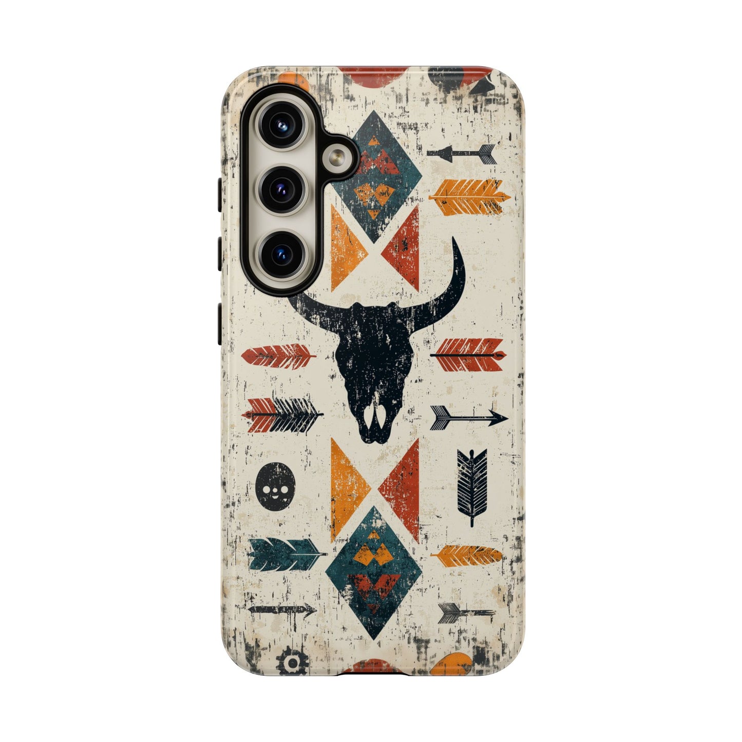 Tribal Bull Skull & Arrows Tough Samsung Galaxy Case – Rustic Western Design, Dual-Layer Protection