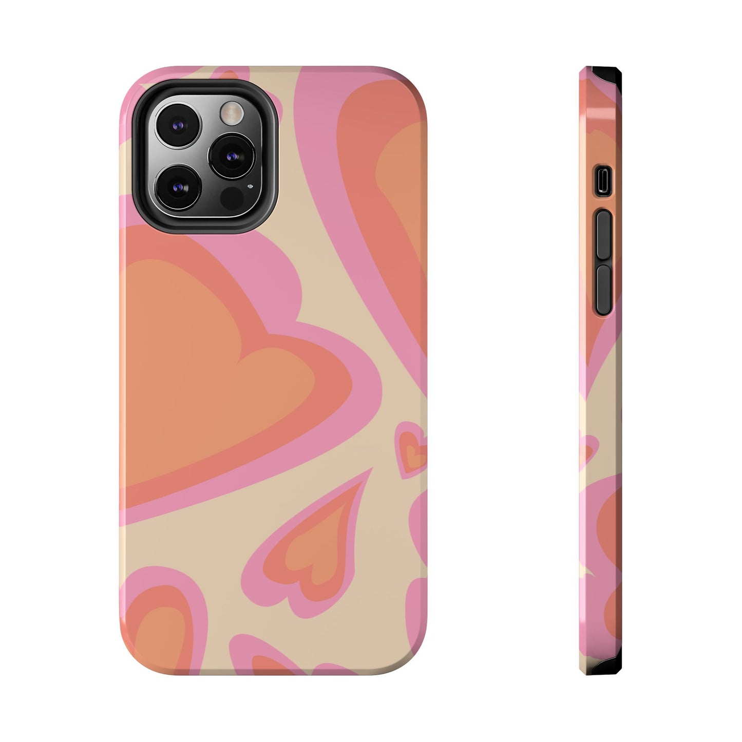 Retro Pink Hearts iPhone Case – Shock-Resistant, Matte Finish, Dual-Layer Protection