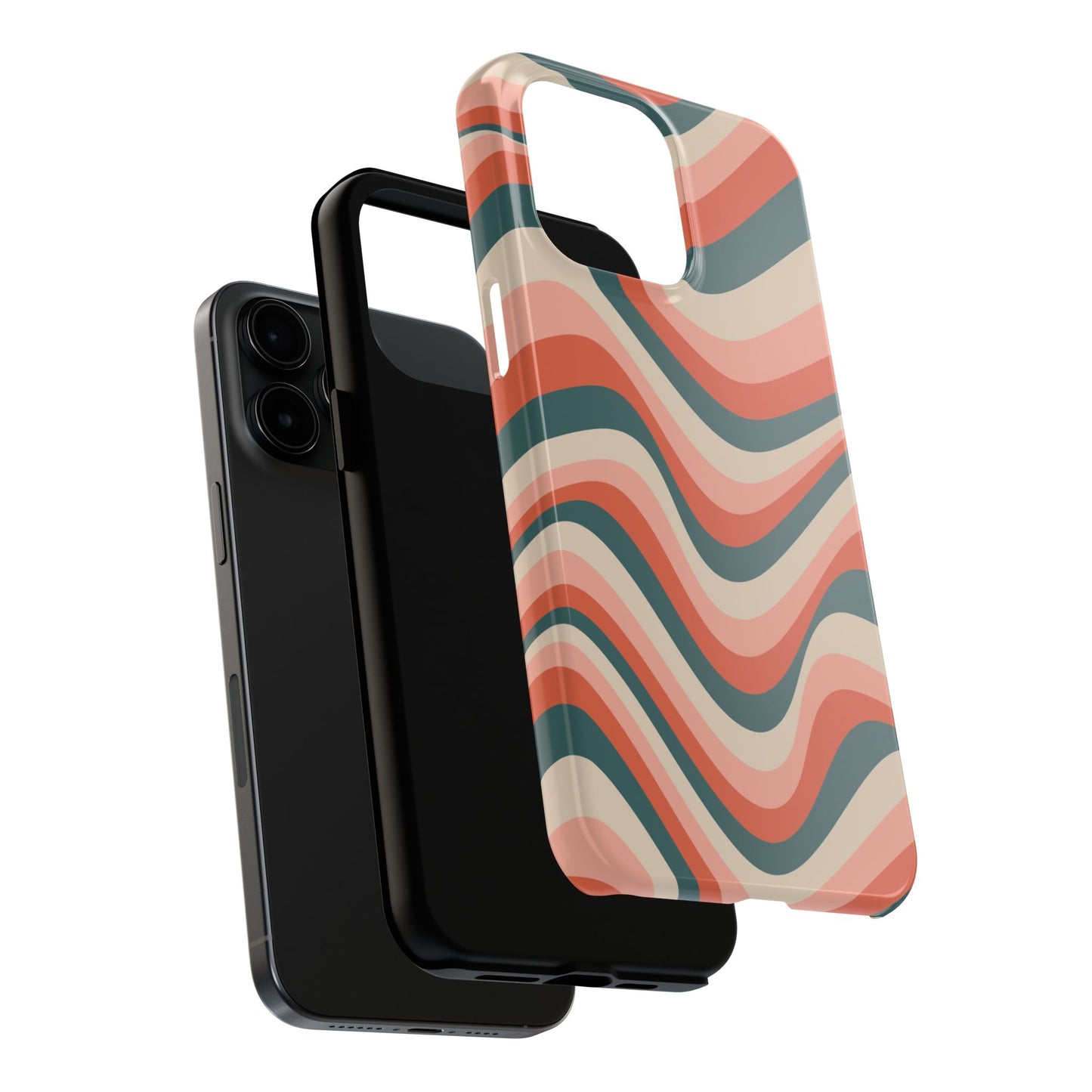 Groovy Waves iPhone Case – Retro 70s-Inspired Stripes in Coral, Cream, and Teal