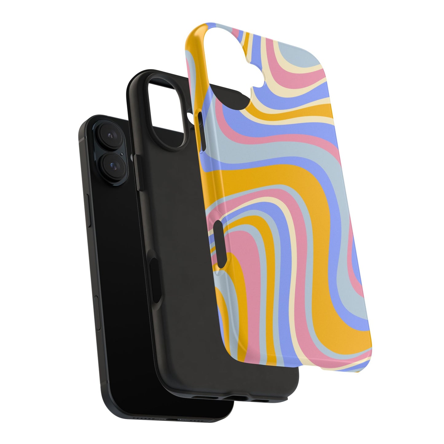 Groovy Pastel Waves iPhone Case – 70s-Inspired Design with Dual-Layer Protection