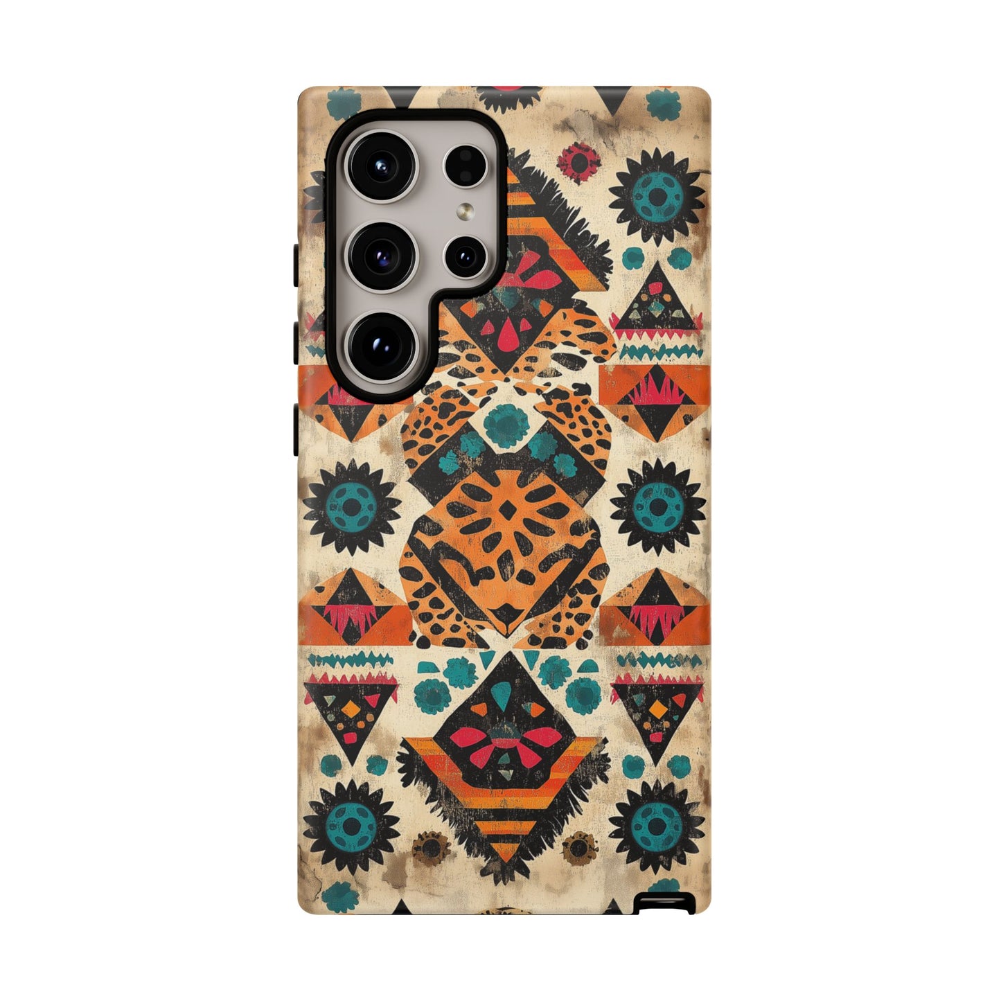 Bohemian Leopard & Tribal Floral Tough Samsung Galaxy Case – Vibrant Eclectic Design, Dual-Layer Protection