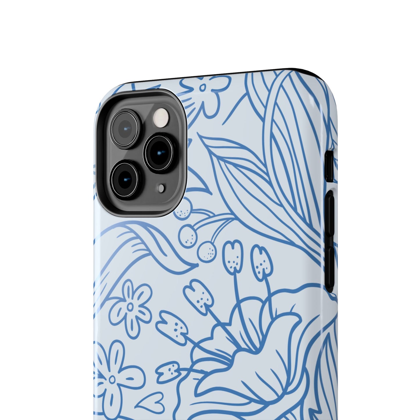 Dusty Blue Floral Line Art Tough iPhone Case – Minimalist Botanical Design with Dual-Layer Protection