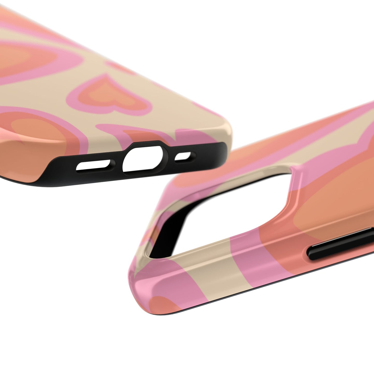 Retro Pink Hearts iPhone Case – Shock-Resistant, Matte Finish, Dual-Layer Protection