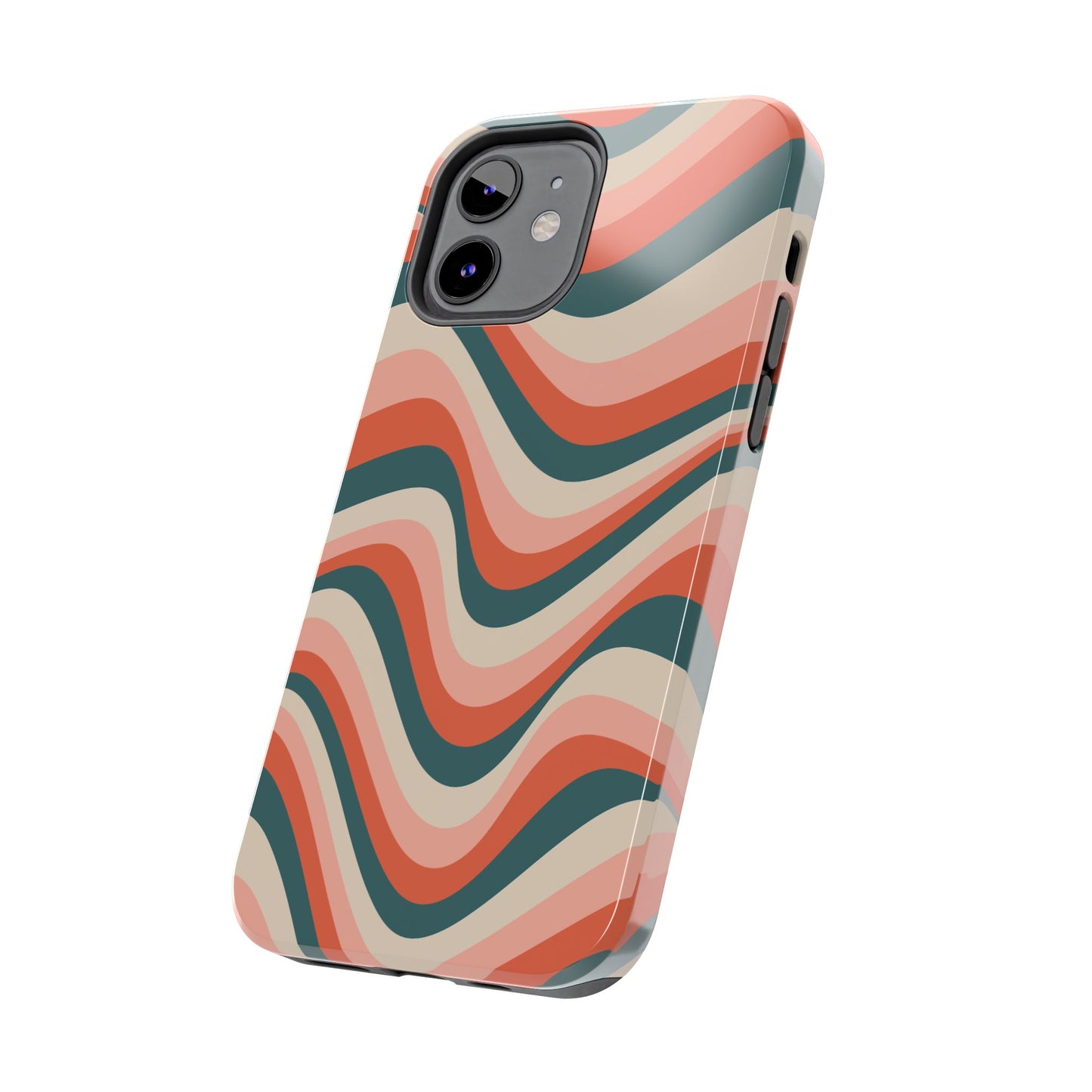 Groovy Waves iPhone Case – Retro 70s-Inspired Stripes in Coral, Cream, and Teal