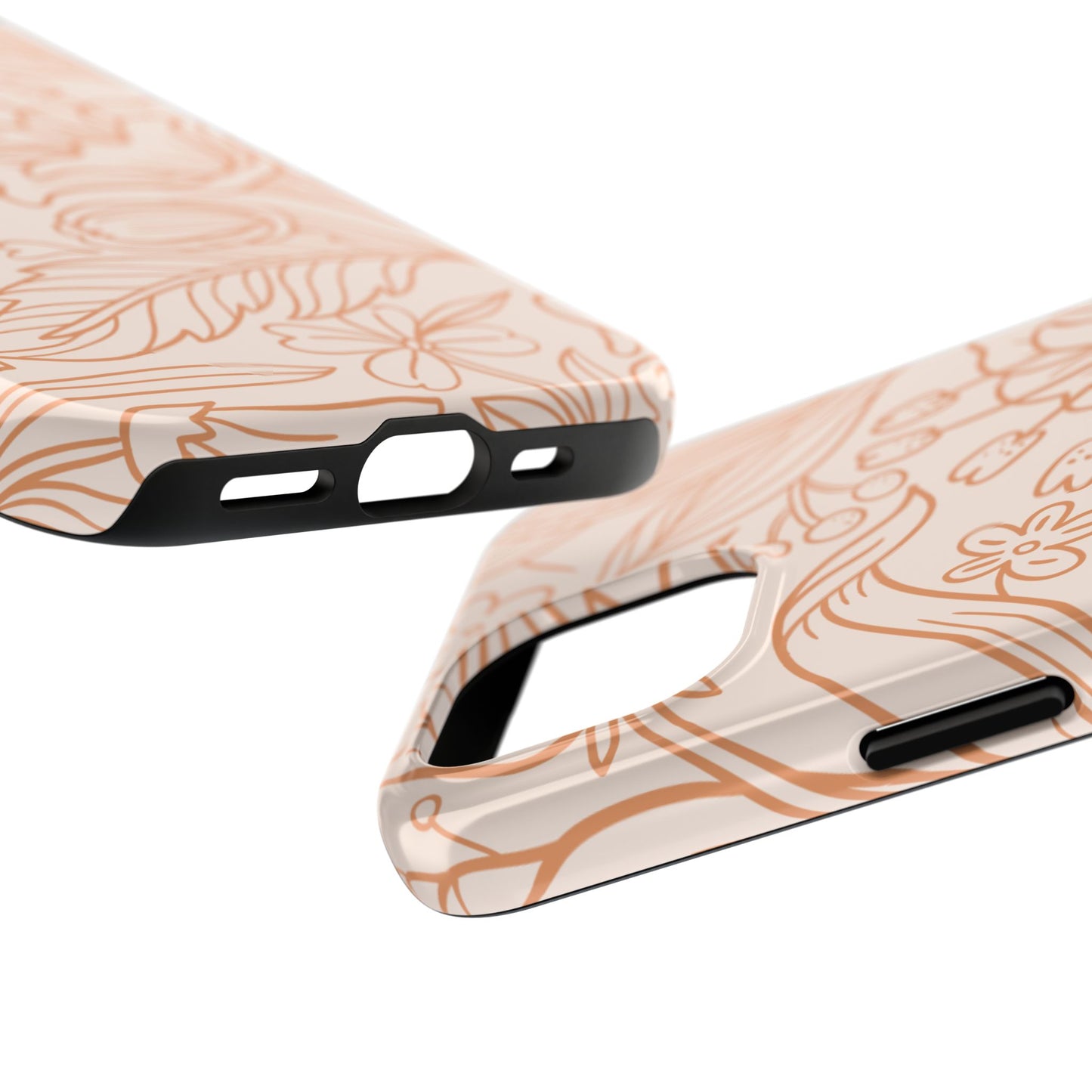 Soft Terracotta Floral Line Art Tough iPhone Case – Minimalist Botanical Design with Dual-Layer Protection