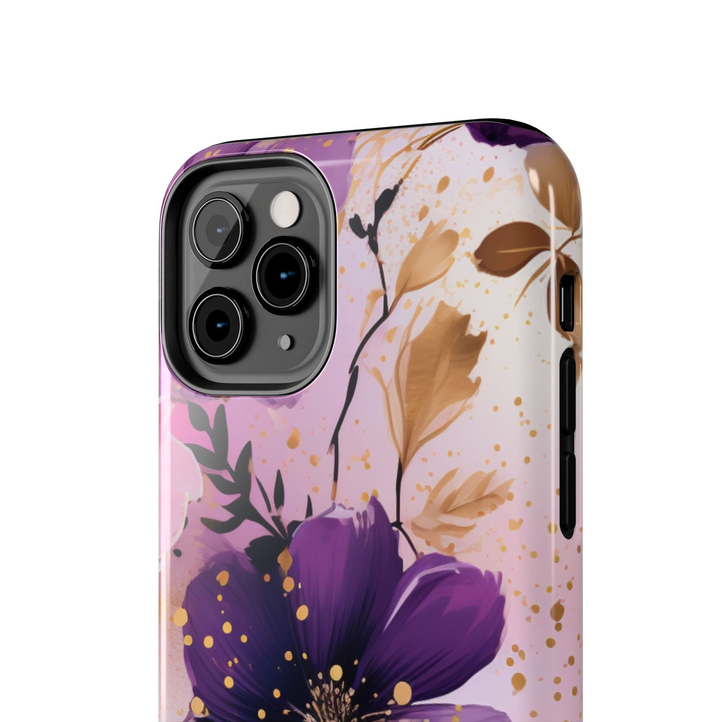 Elegant Purple & Gold Floral iPhone Case - Luxe Flower Design