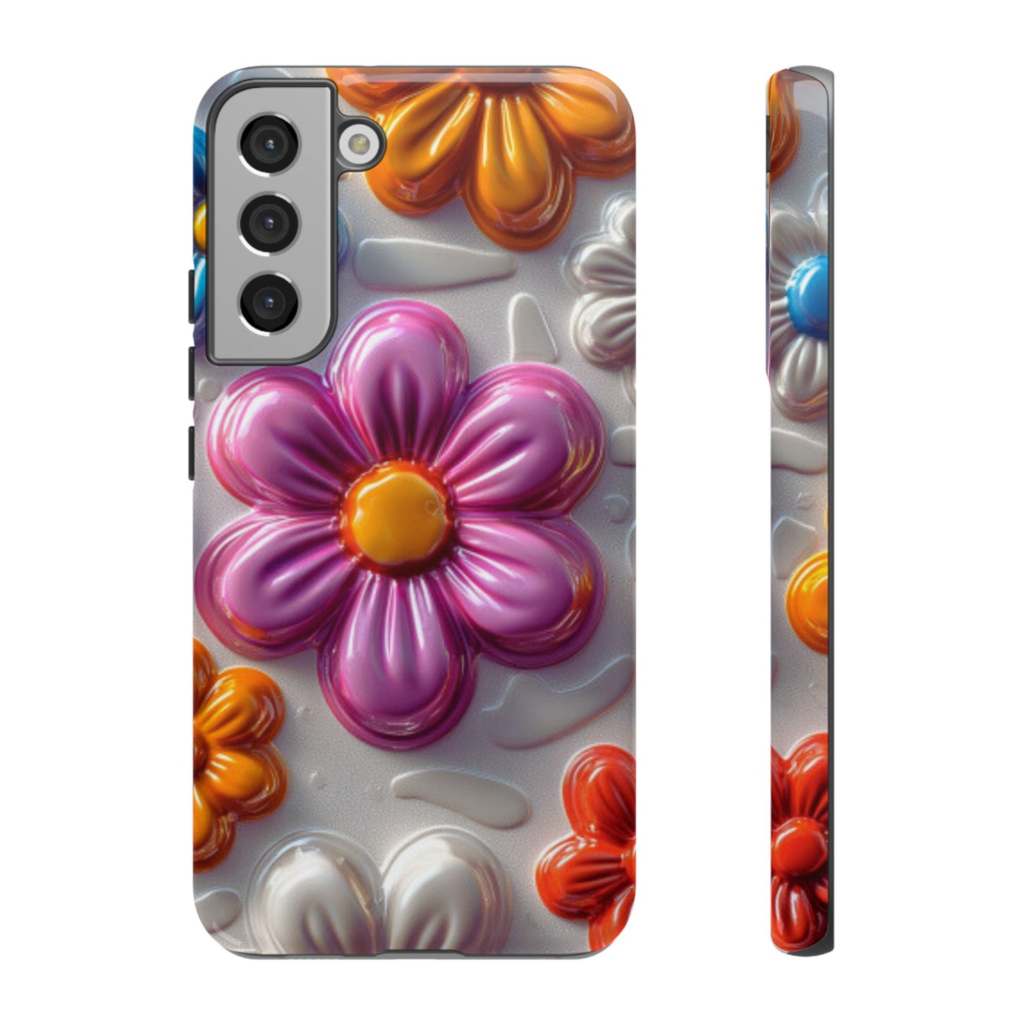 Glossy 3D Floral Samsung Galaxy  Case – Colorful Flower Pattern, Durable Protection