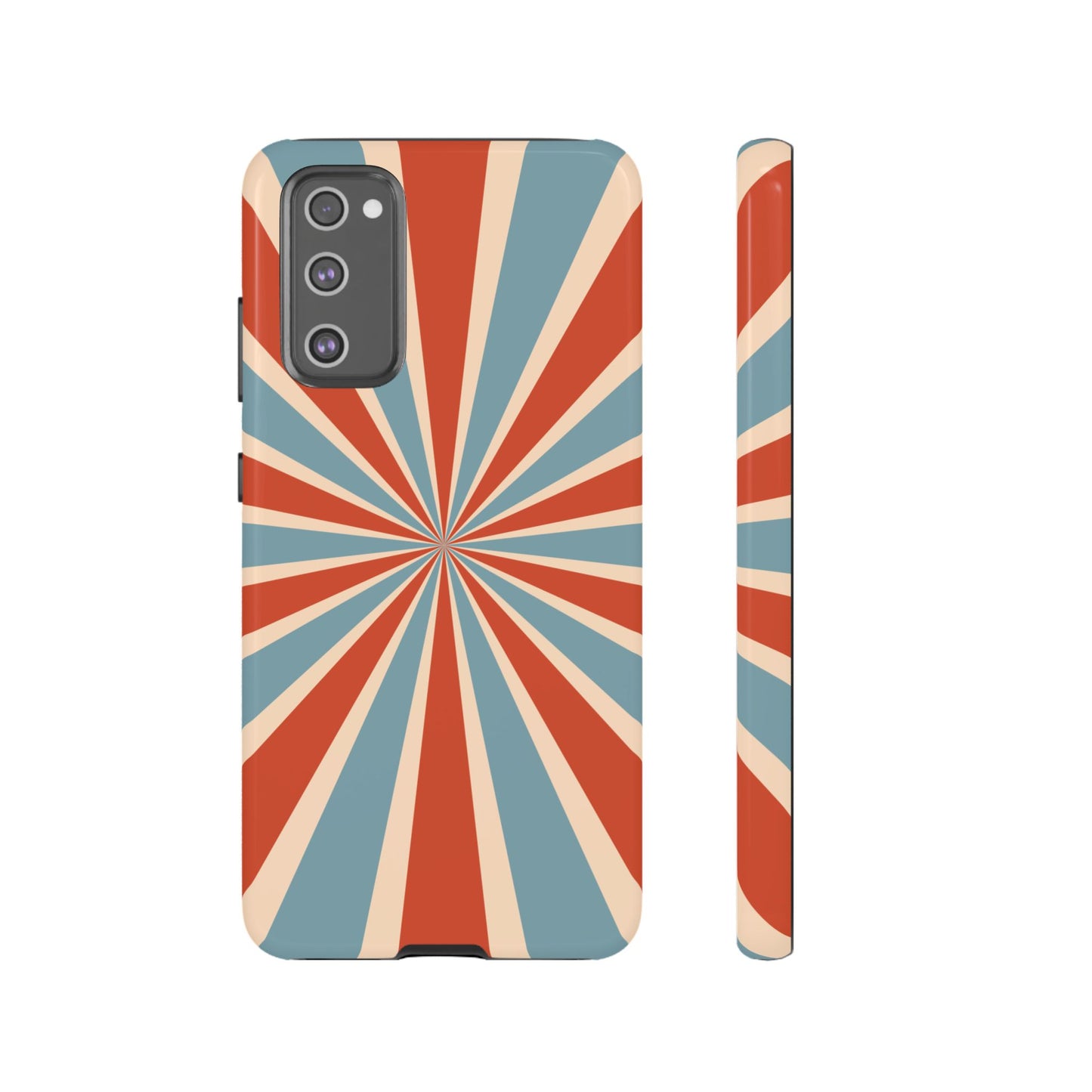 Vintage Blue & Red Sunburst Samsung Galaxy Case – Bold Geometric Pattern, Shock-Resistant Cover