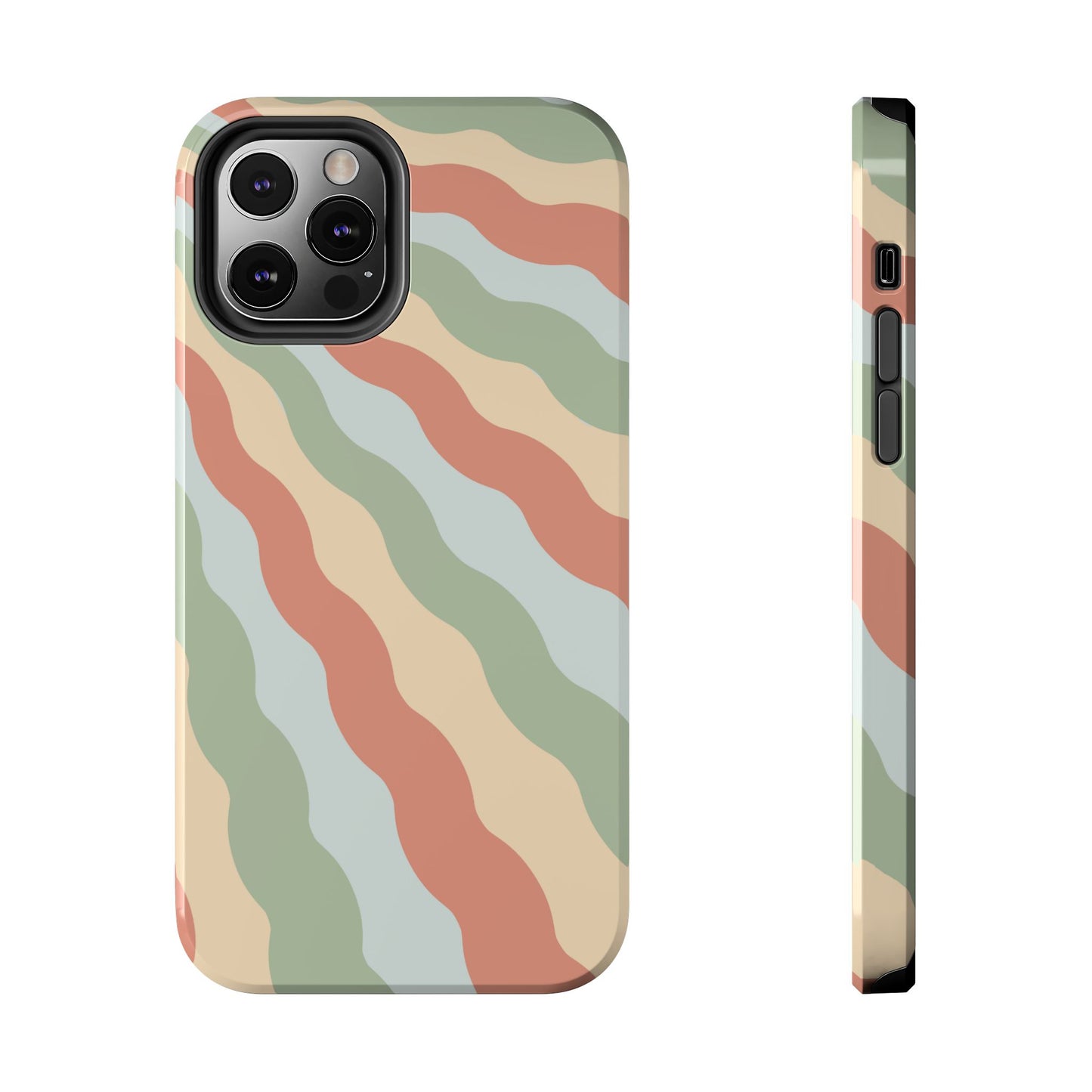 Earthy Retro Waves iPhone Case – 70s-Inspired Wavy Stripes in Soft Green, Cream, and Rust