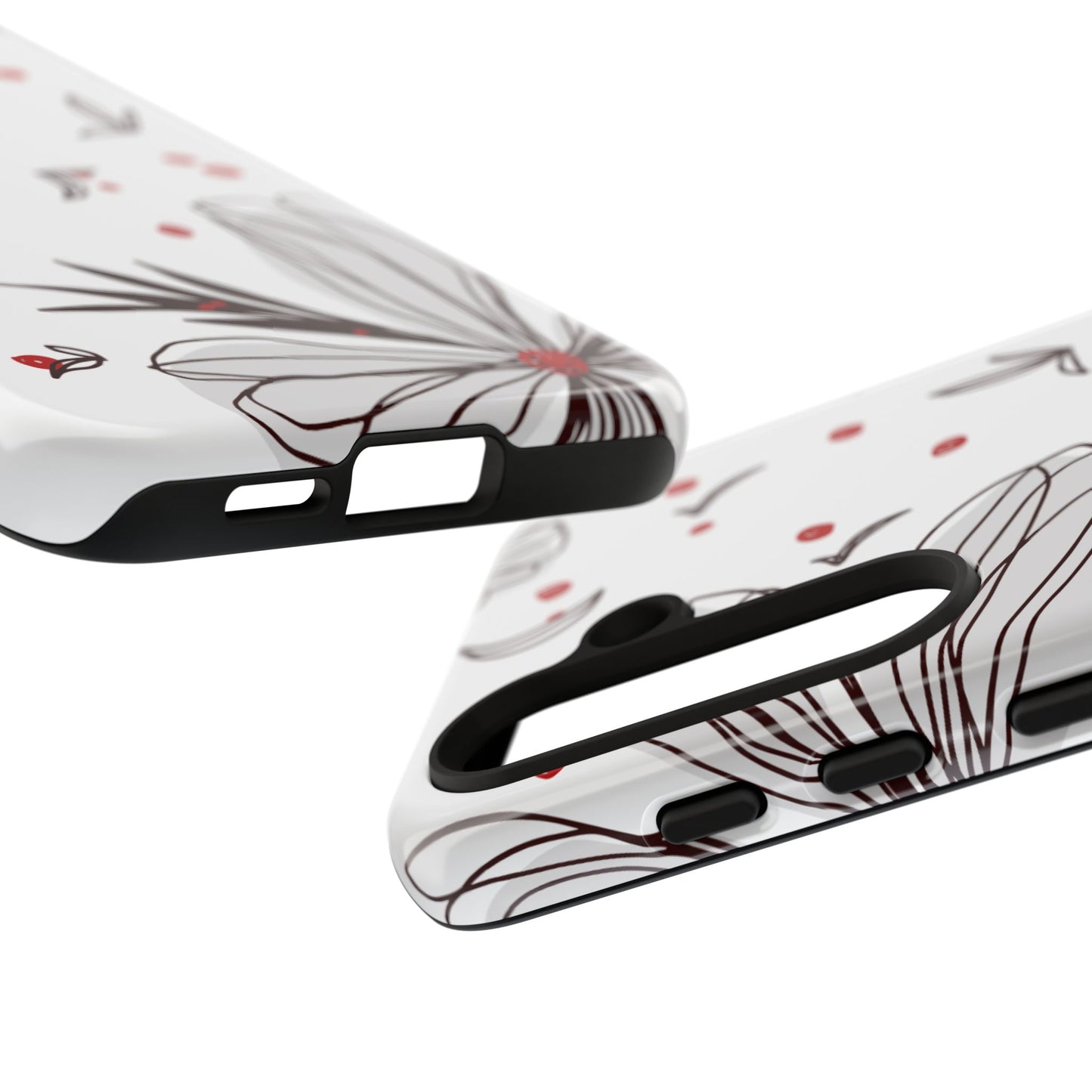 Minimalist Line Art Floral Tough Samsung Galaxy  Case – Bold Red and Black Design, Shockproof Protection