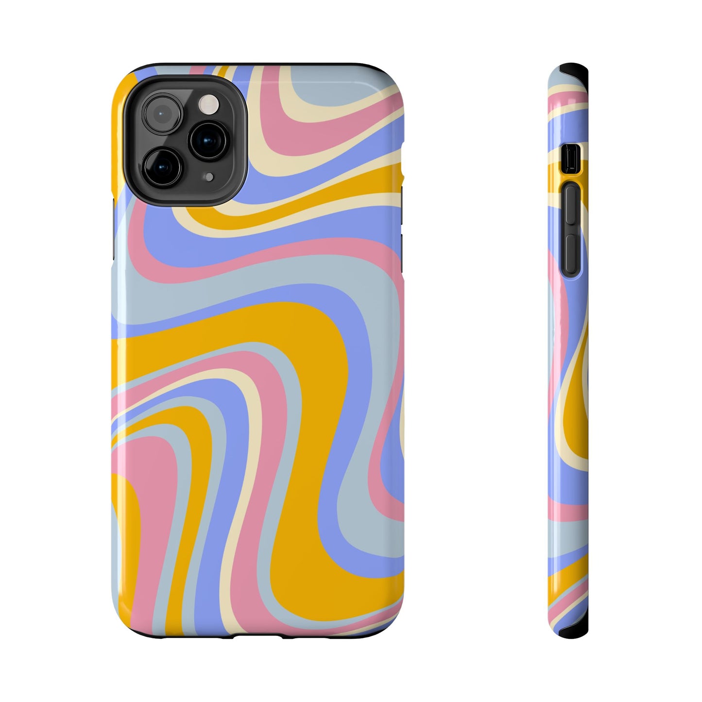 Groovy Pastel Waves iPhone Case – 70s-Inspired Design with Dual-Layer Protection