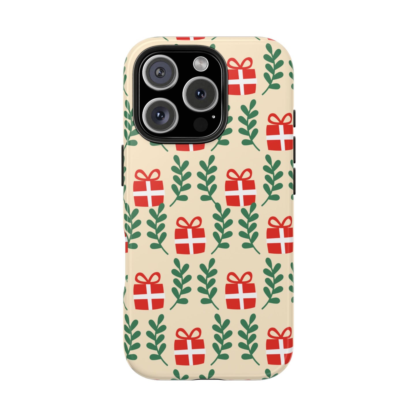 iPhone Case: Holiday Cheer – Red Gifts & Green Leaves