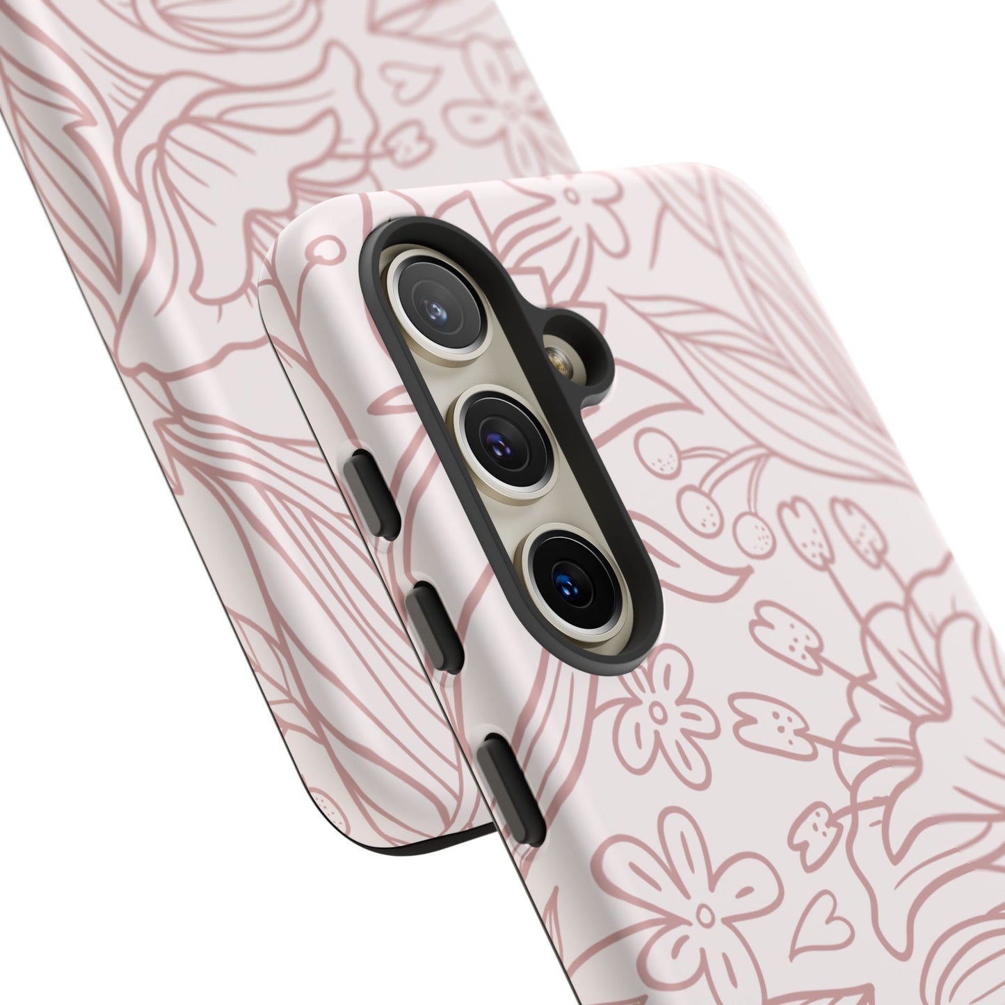Blush Floral Line Art Tough Samsung Galaxy Case – Delicate Minimalist Design with Dual-Layer Protection