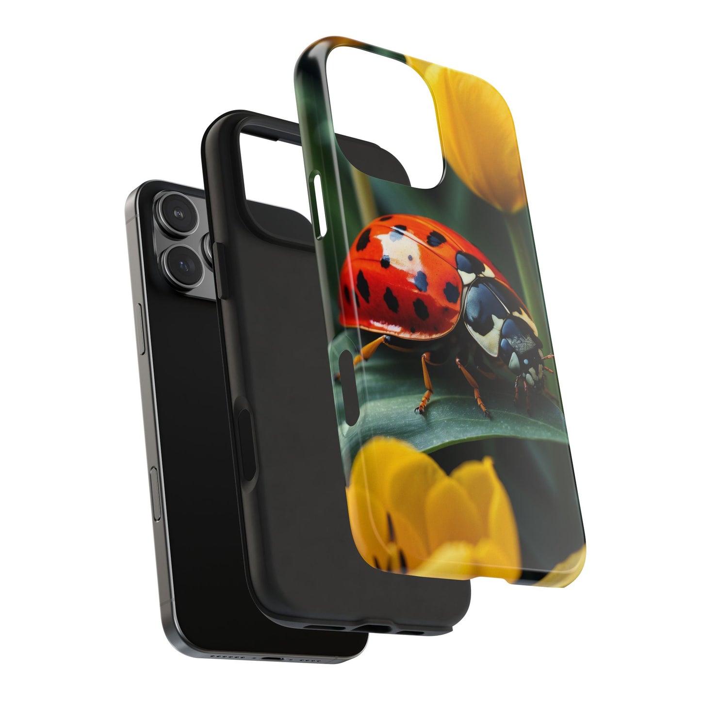 iPhone Case: Vibrant Ladybug Amidst a Lush Yellow Flower Garden