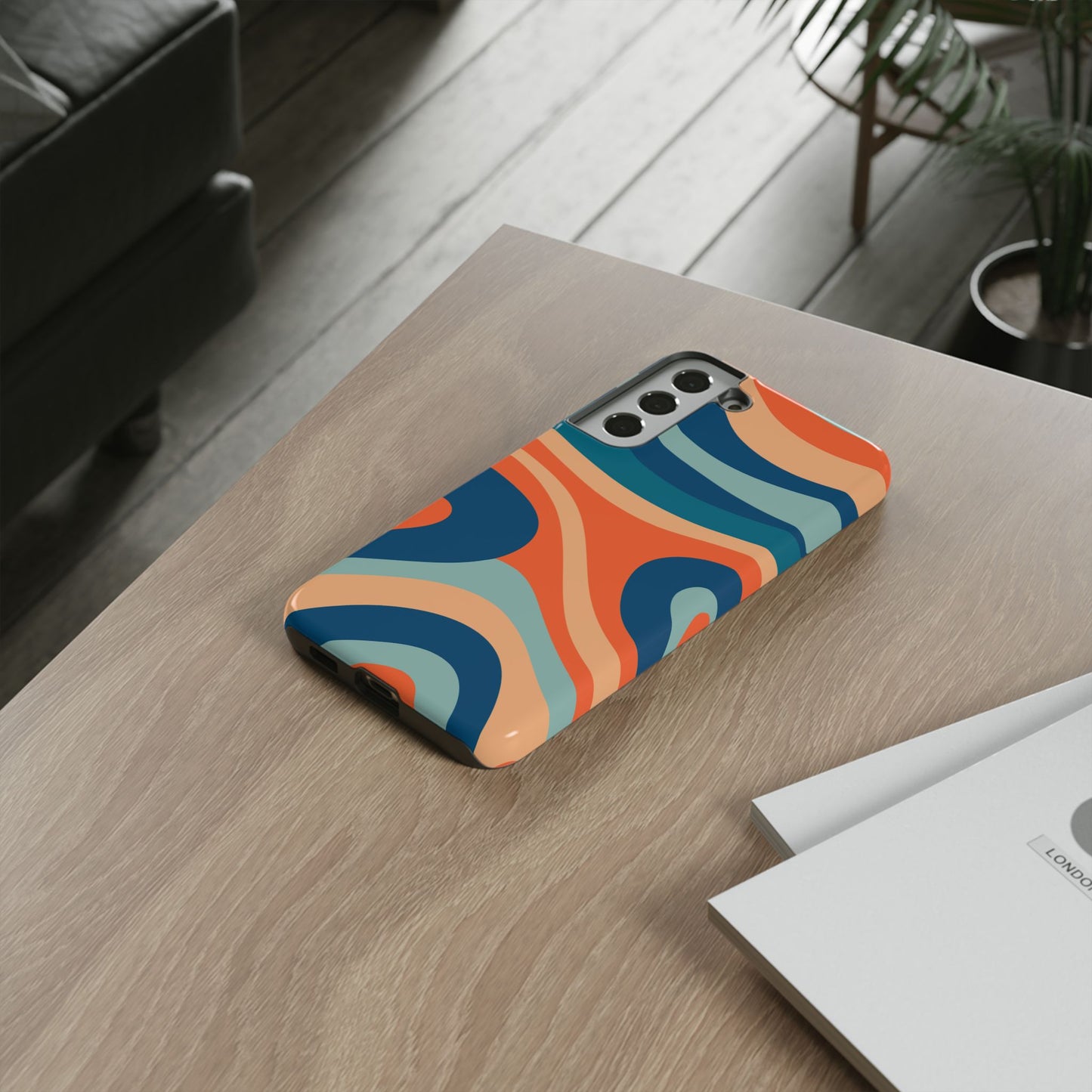 Retro Vibe Wavy Stripes Samsung Galaxy Case – 70s-Inspired in Teal, Orange, and Rust