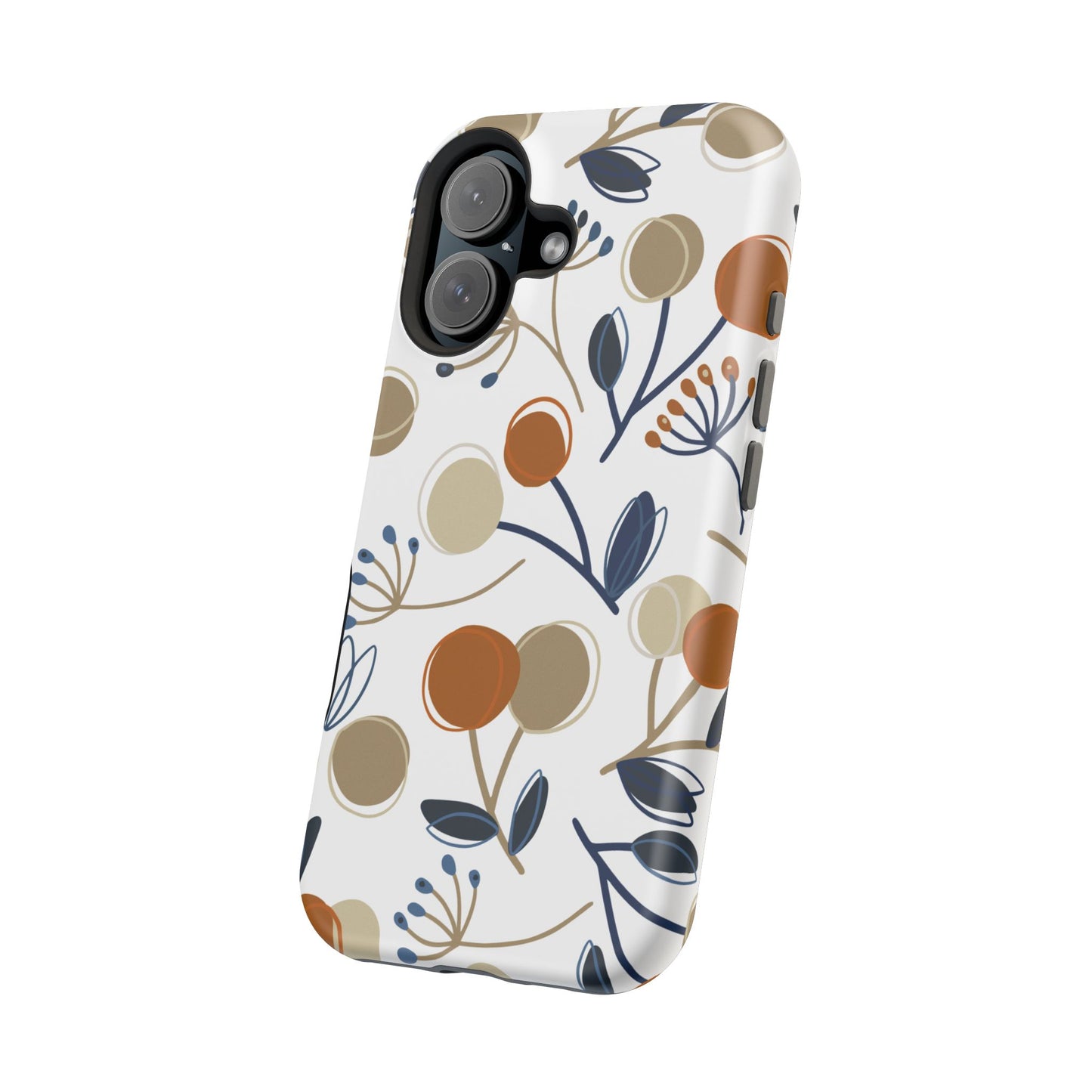 Modern Botanical Berries Tough MagSafe iPhone Case – Earthy Tones & Navy Accents, Shock-Resistant