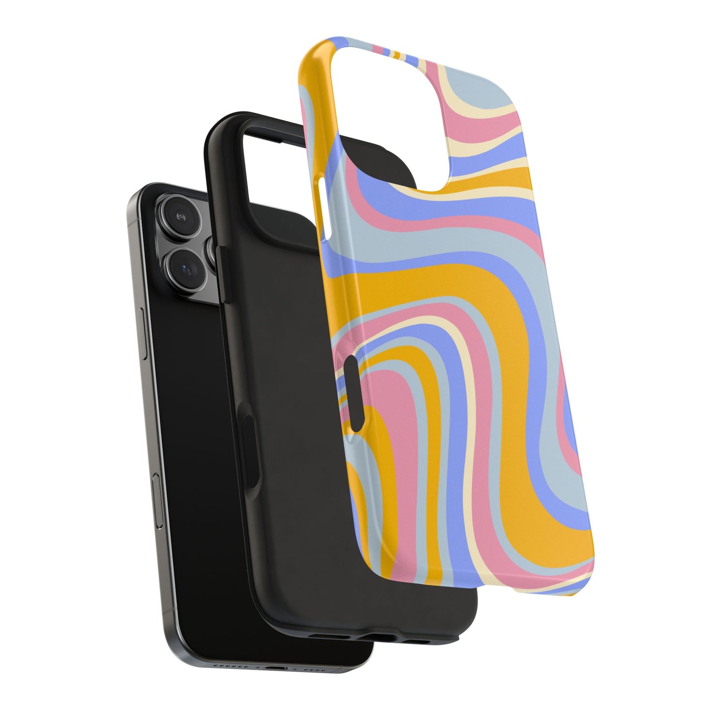 Groovy Pastel Waves iPhone Case – 70s-Inspired Design with Dual-Layer Protection