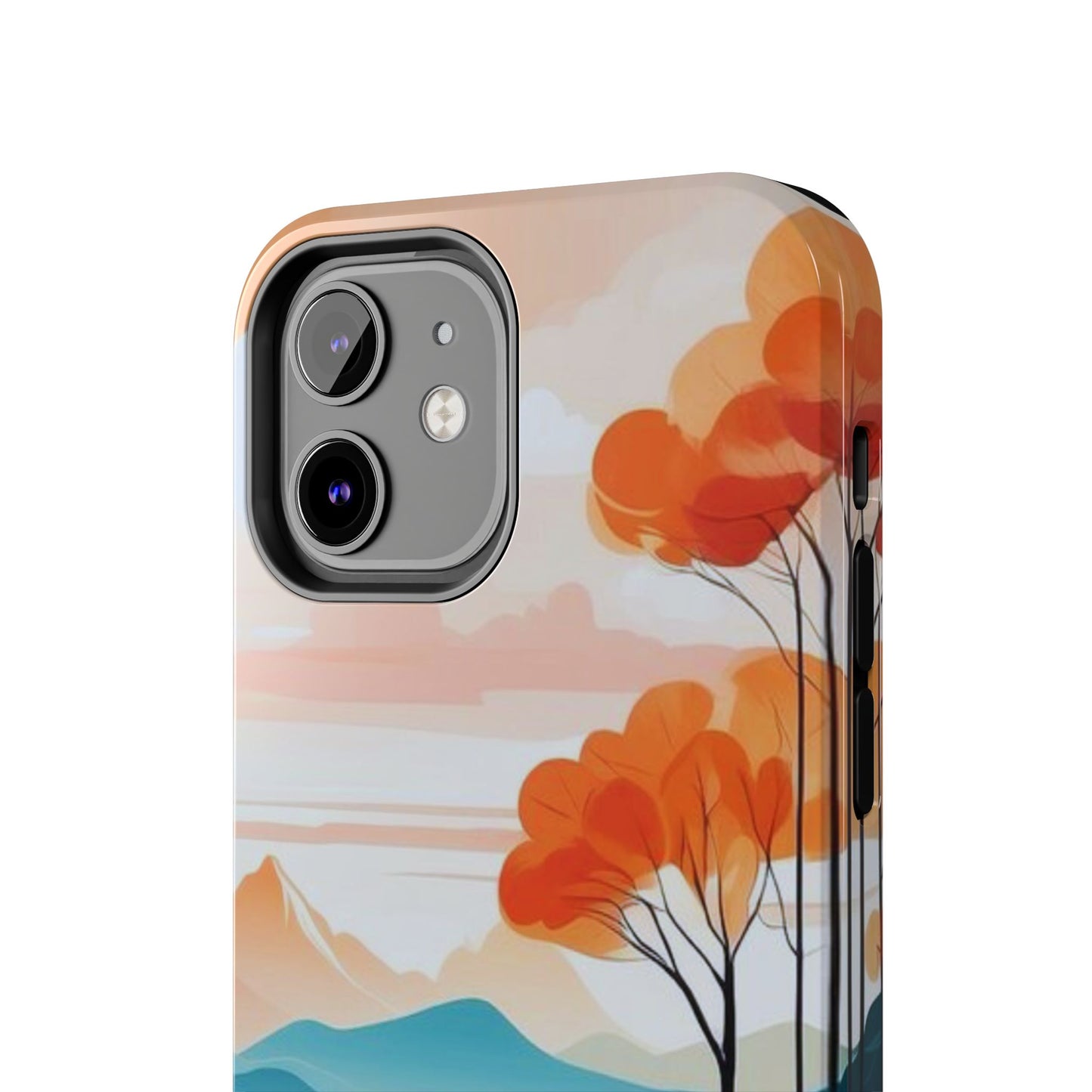Serene Sunset Lake iPhone Case – Minimalist Landscape Art, Dual-Layer Protection