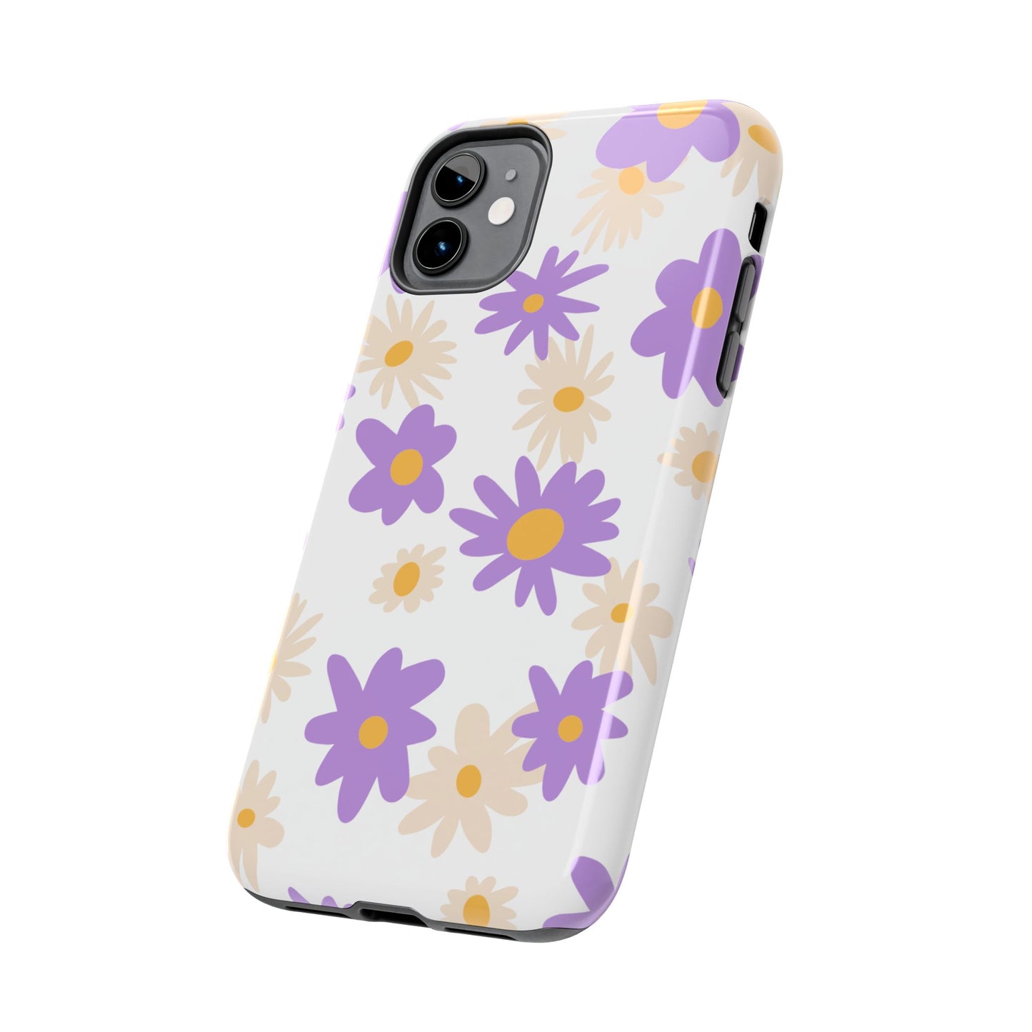 Retro Daisy Flower iPhone Case – Pastel Purple & Cream Floral Design with Matte Finish