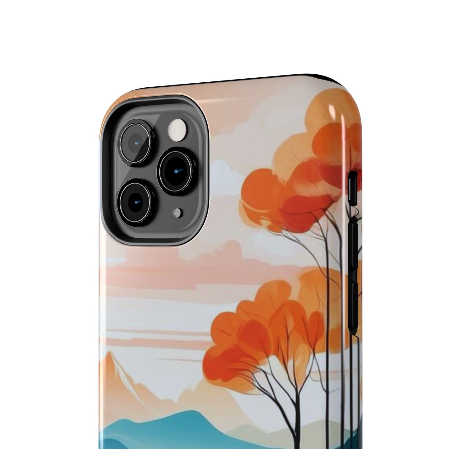 Serene Sunset Lake iPhone Case – Minimalist Landscape Art, Dual-Layer Protection