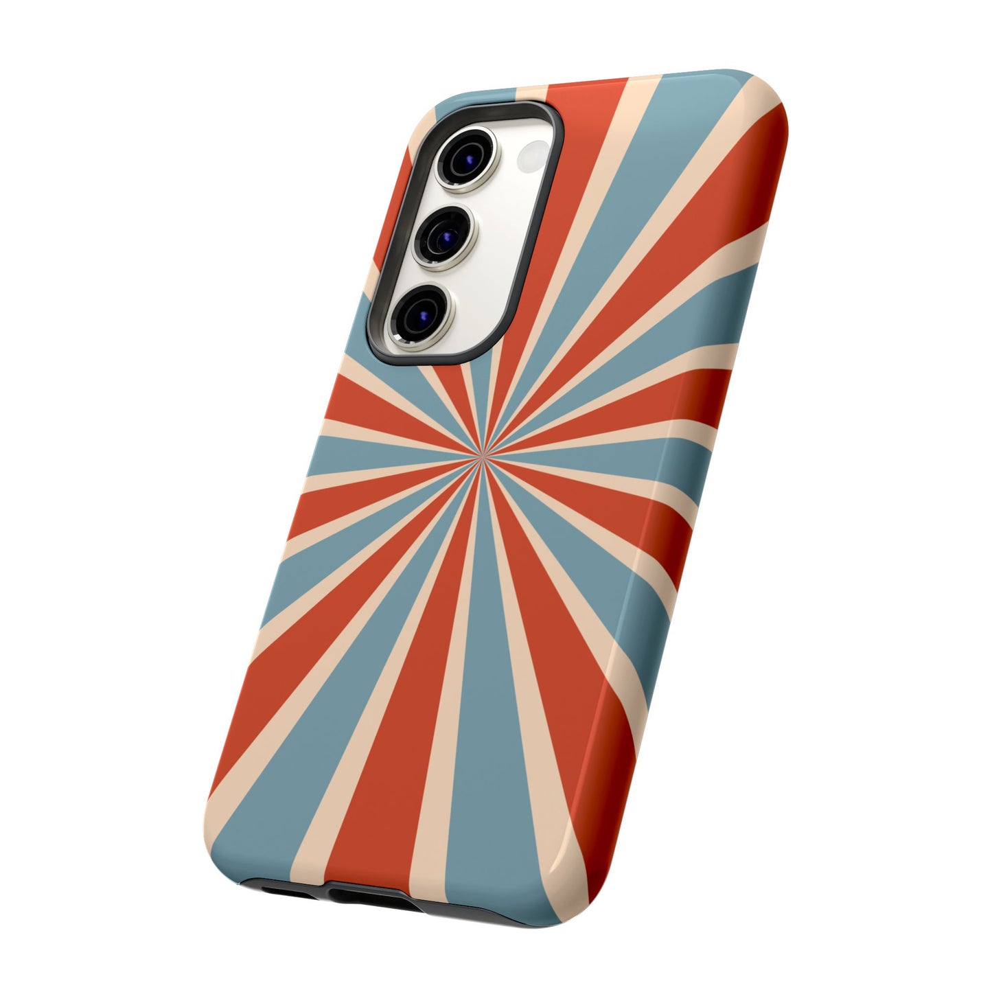 Vintage Blue & Red Sunburst Samsung Galaxy Case – Bold Geometric Pattern, Shock-Resistant Cover