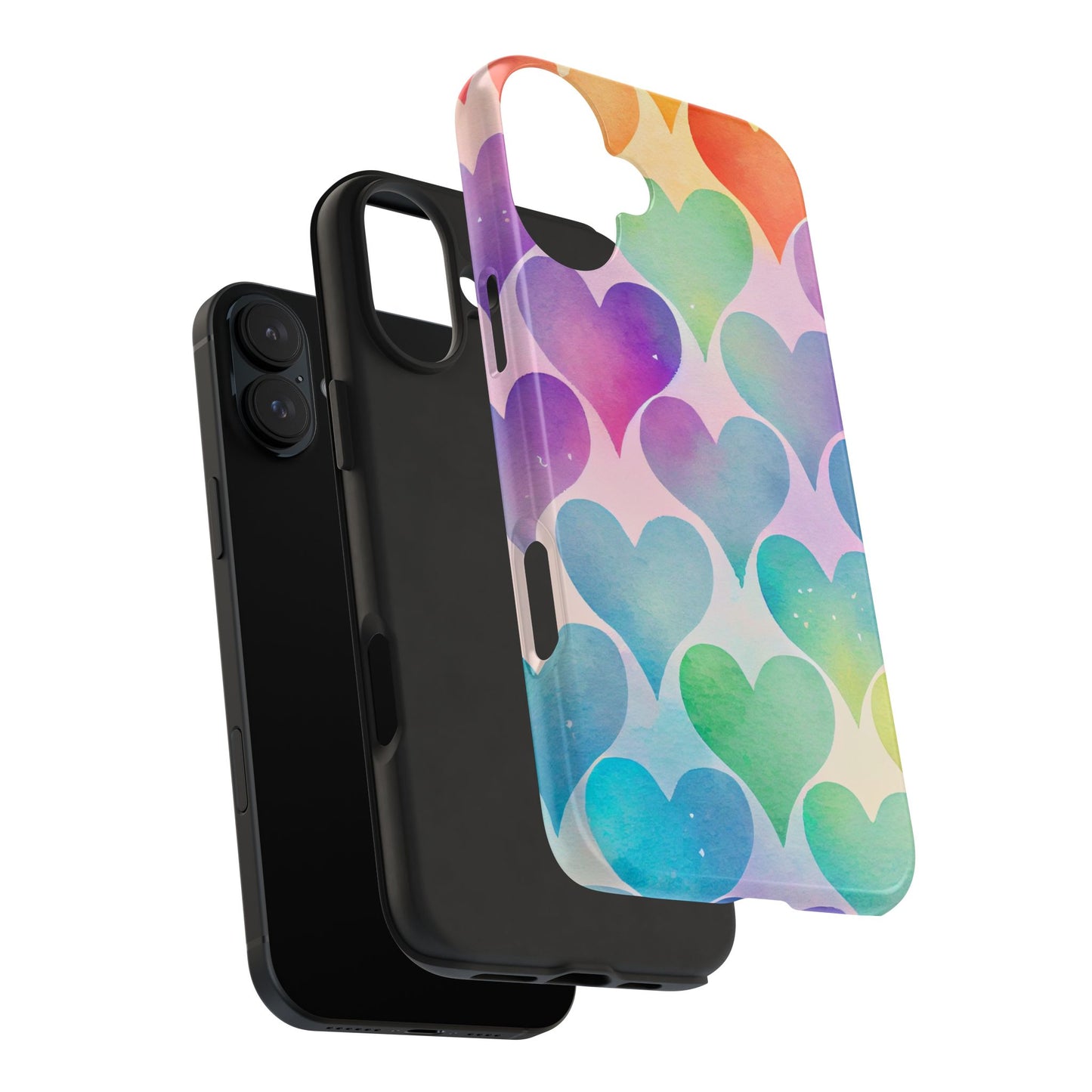 Rainbow Hearts Watercolor iPhone Case – Slim Design, Glossy Finish