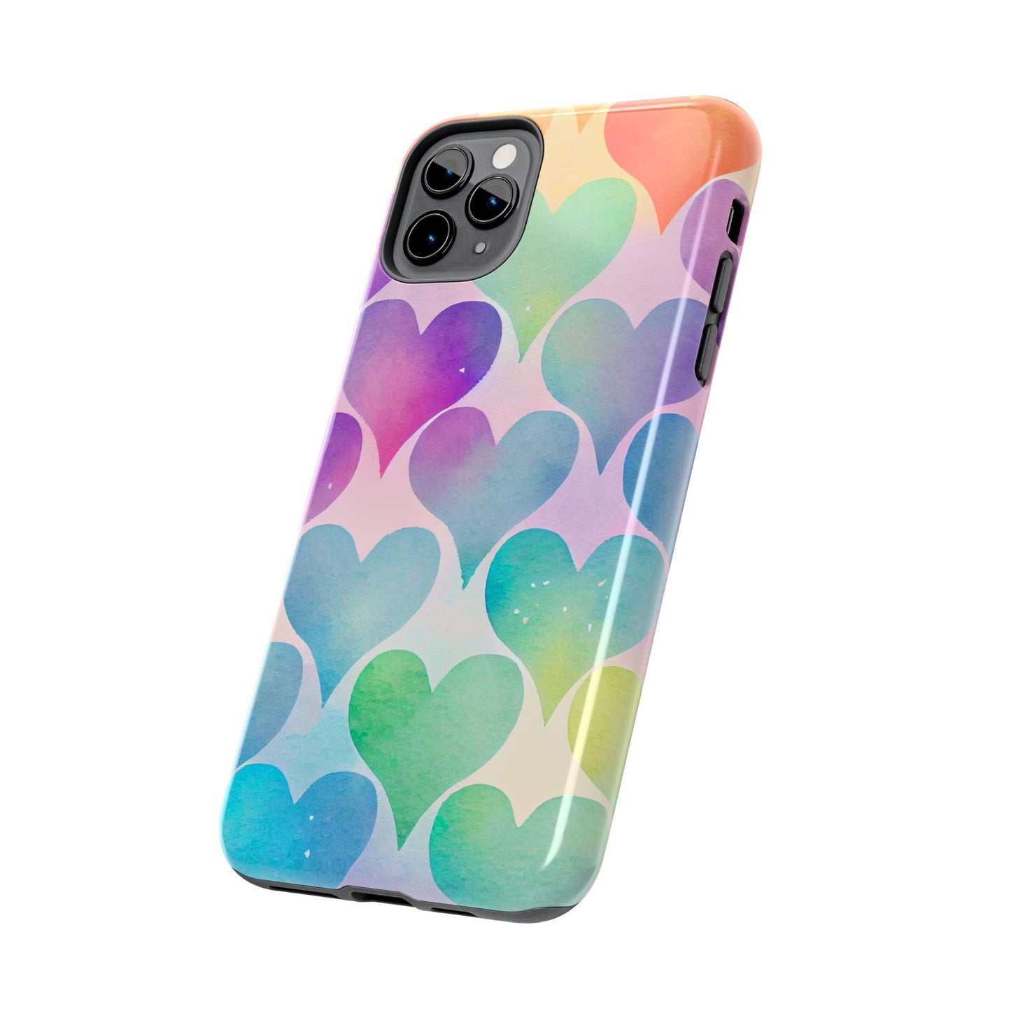 Rainbow Hearts Watercolor iPhone Case – Slim Design, Glossy Finish