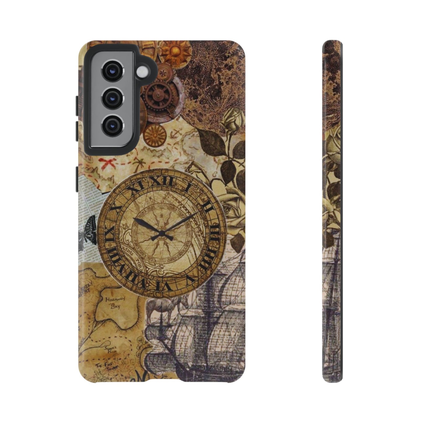 Steampunk Vintage Adventure Samsung Galaxy Case – Dual-Layer Protection with Antique Map and Clock Design